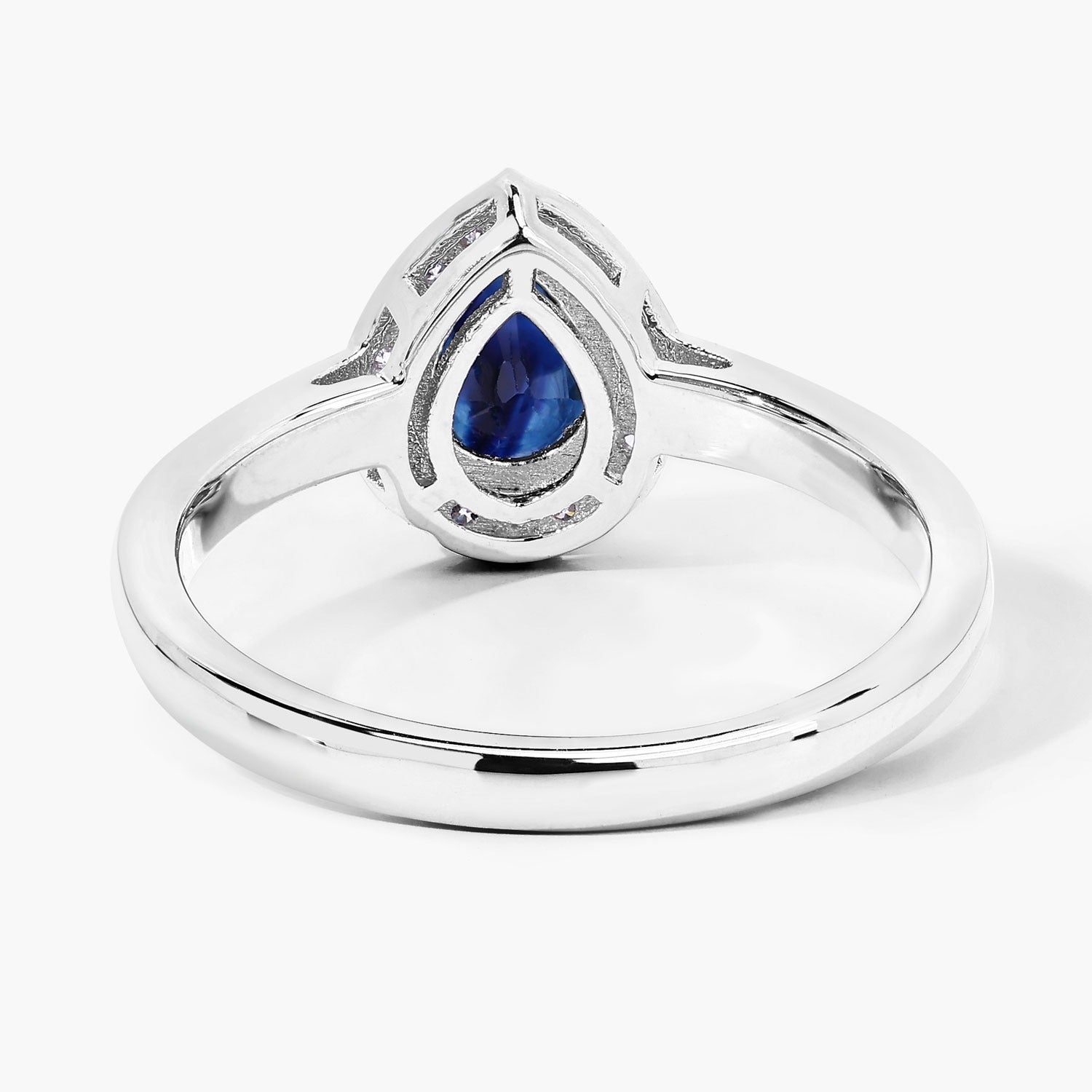 0.94 Ct Genuine Pear Blue Sapphire and Lab Grown Diamond Silver Halo Ring