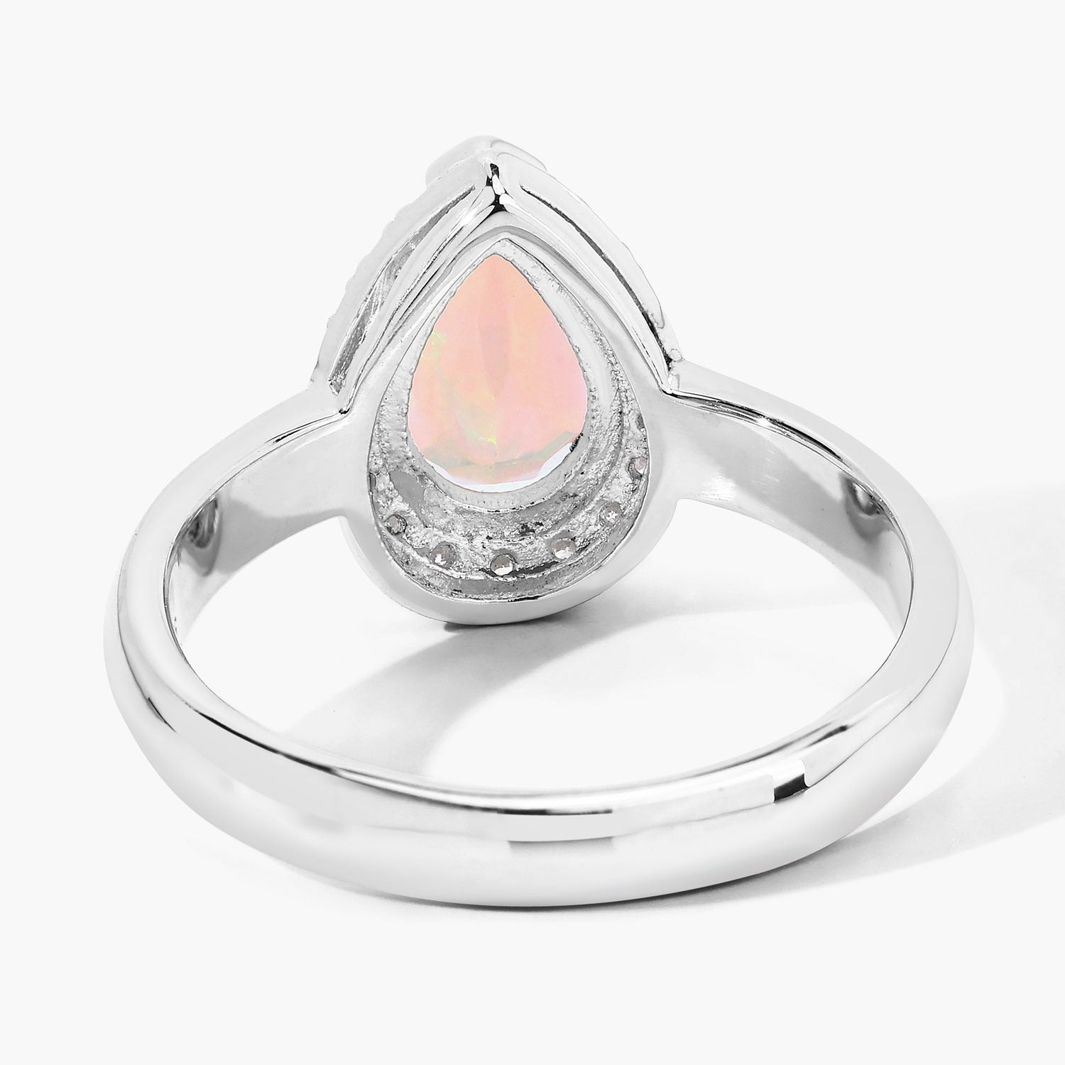 1.08 Ct Genuine Ethiopian Opal and Lab Diamond Silver Teardrop Ring