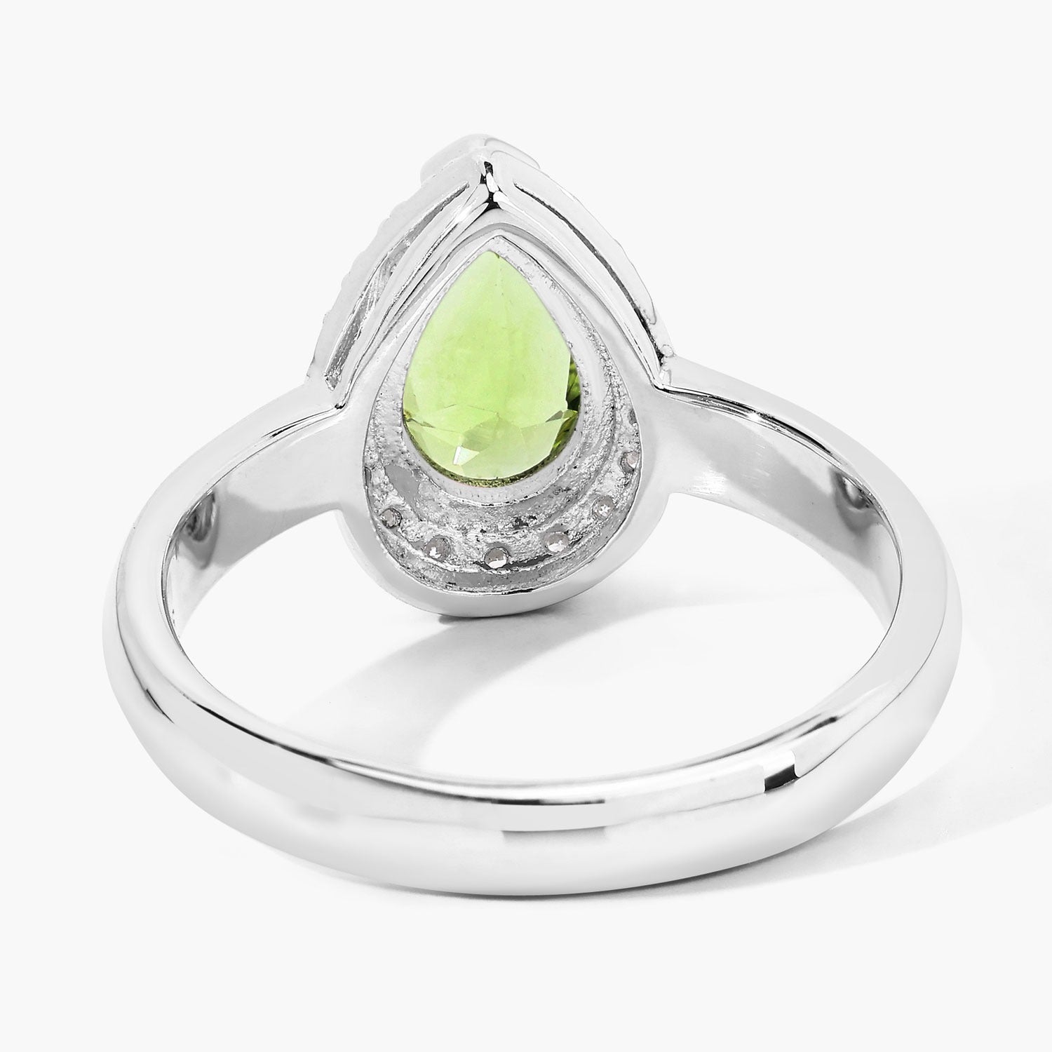 1.10 Ct Pear Green Peridot & Lab Diamond Prong Silver Halo Engagement Ring