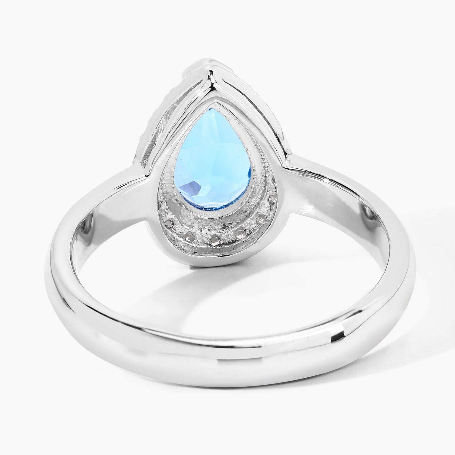 1.48 Ct Genuine Swiss Blue Topaz and Lab Diamond Halo Engagement Ring Silver