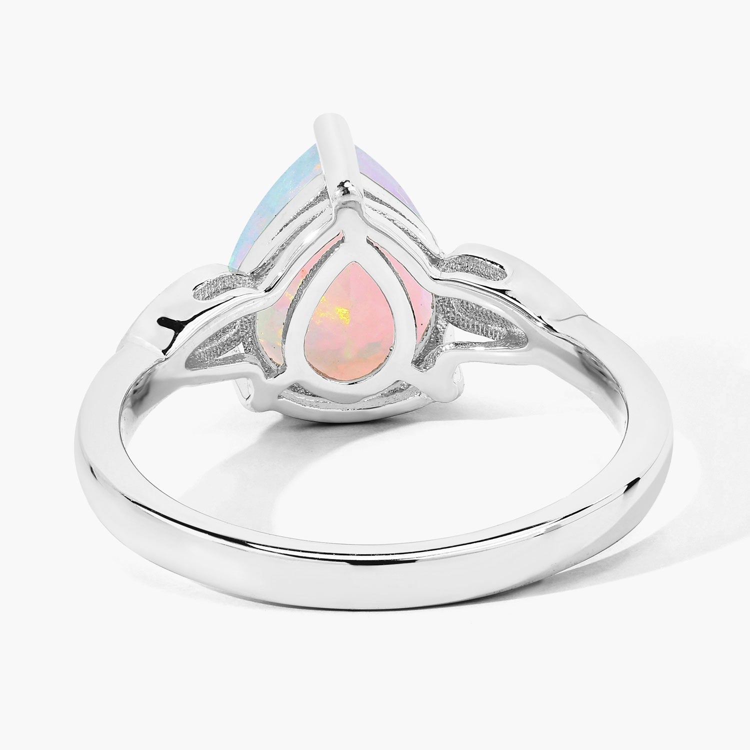 1.51 Ct Genuine Pear Ethiopian Opal and Lab Grown Diamond Silver Ring