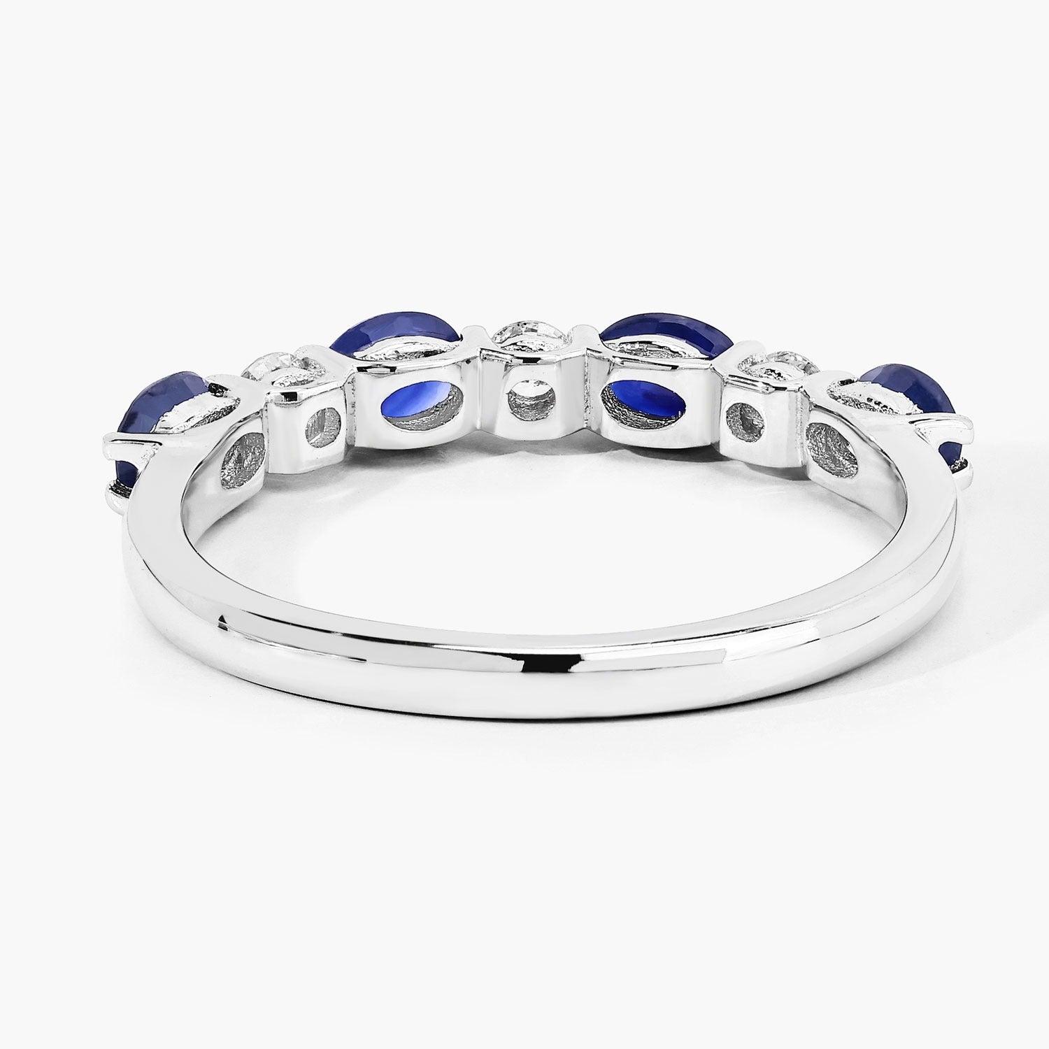 1.06 Ct Genuine Blue Sapphire and Lab Diamond Eternity Silver Ring