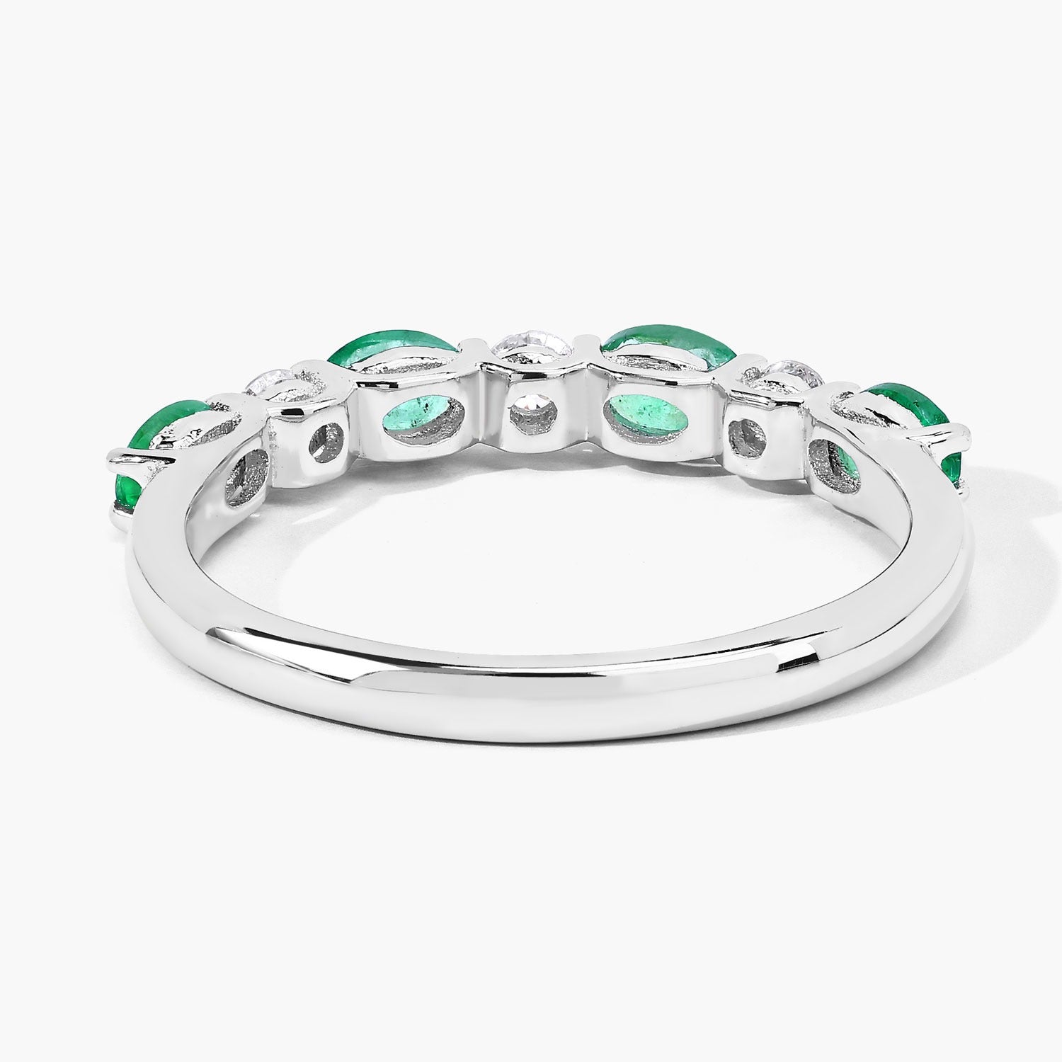 0.78 Ct Genuine Green Emerald and Lab Diamond Eternity Silver Ring
