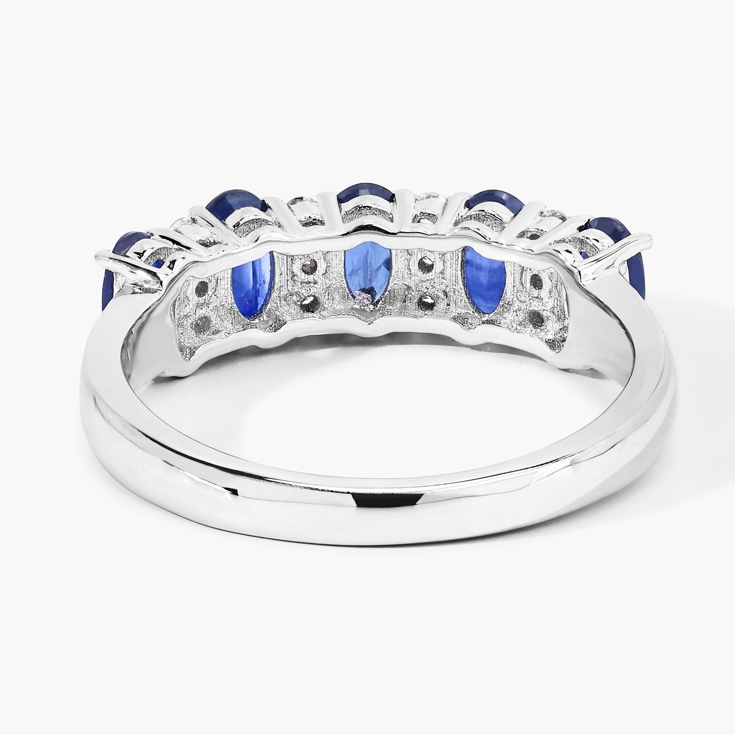 1.42 Ct Genuine Blue Sapphire and Lab Grown Diamond Silver Eternity Ring