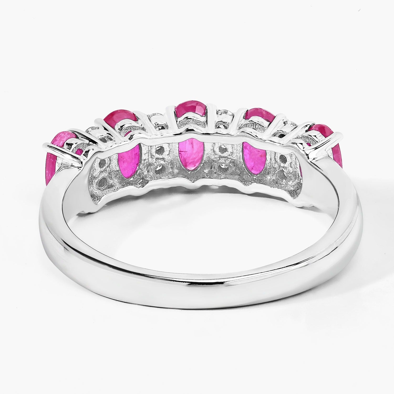 1.27 Ct Genuine Pink Ruby and Lab Grown Diamond Silver Eternity Ring