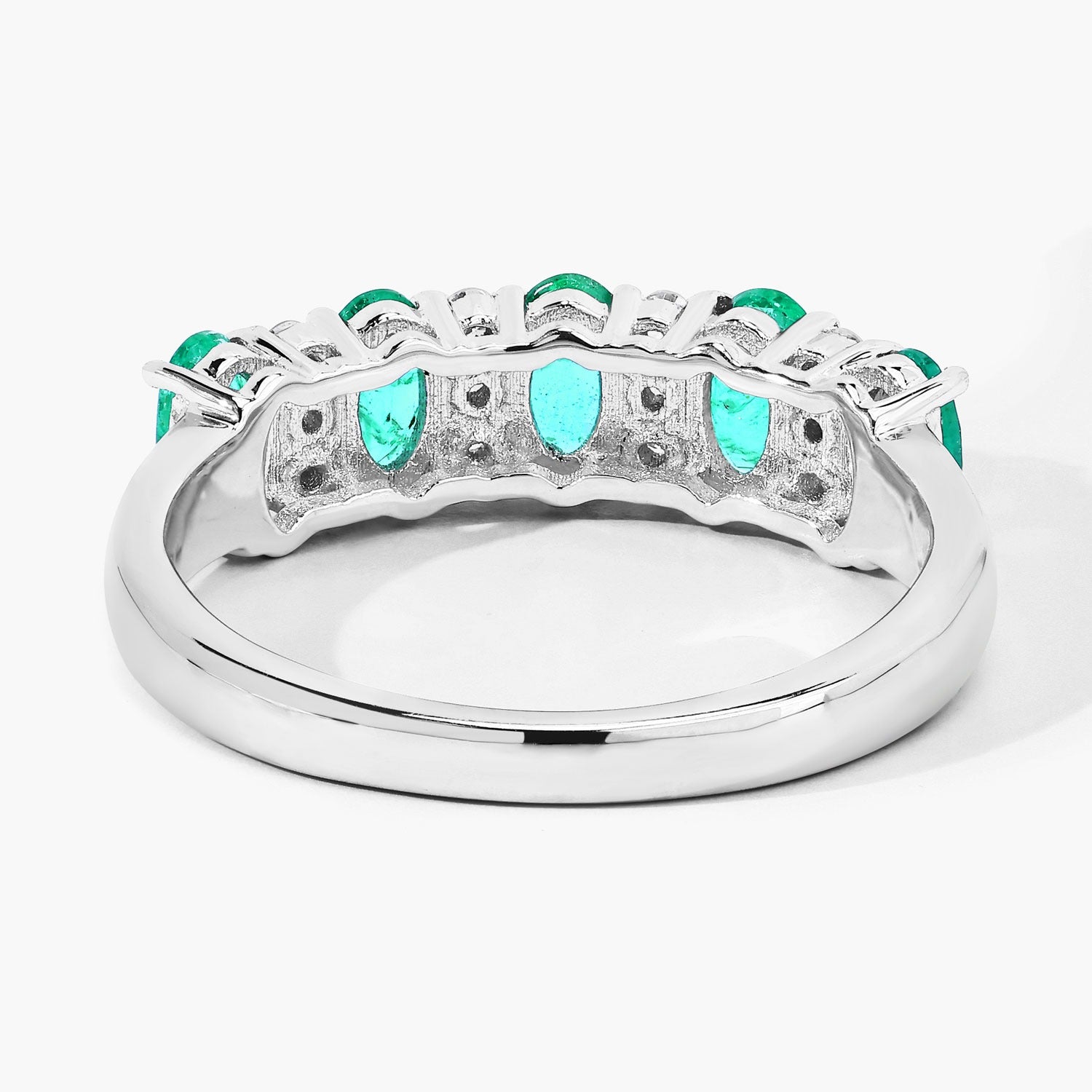 1.12 Ct Genuine Oval Emerald and Lab Diamond Silver Eternity Ring