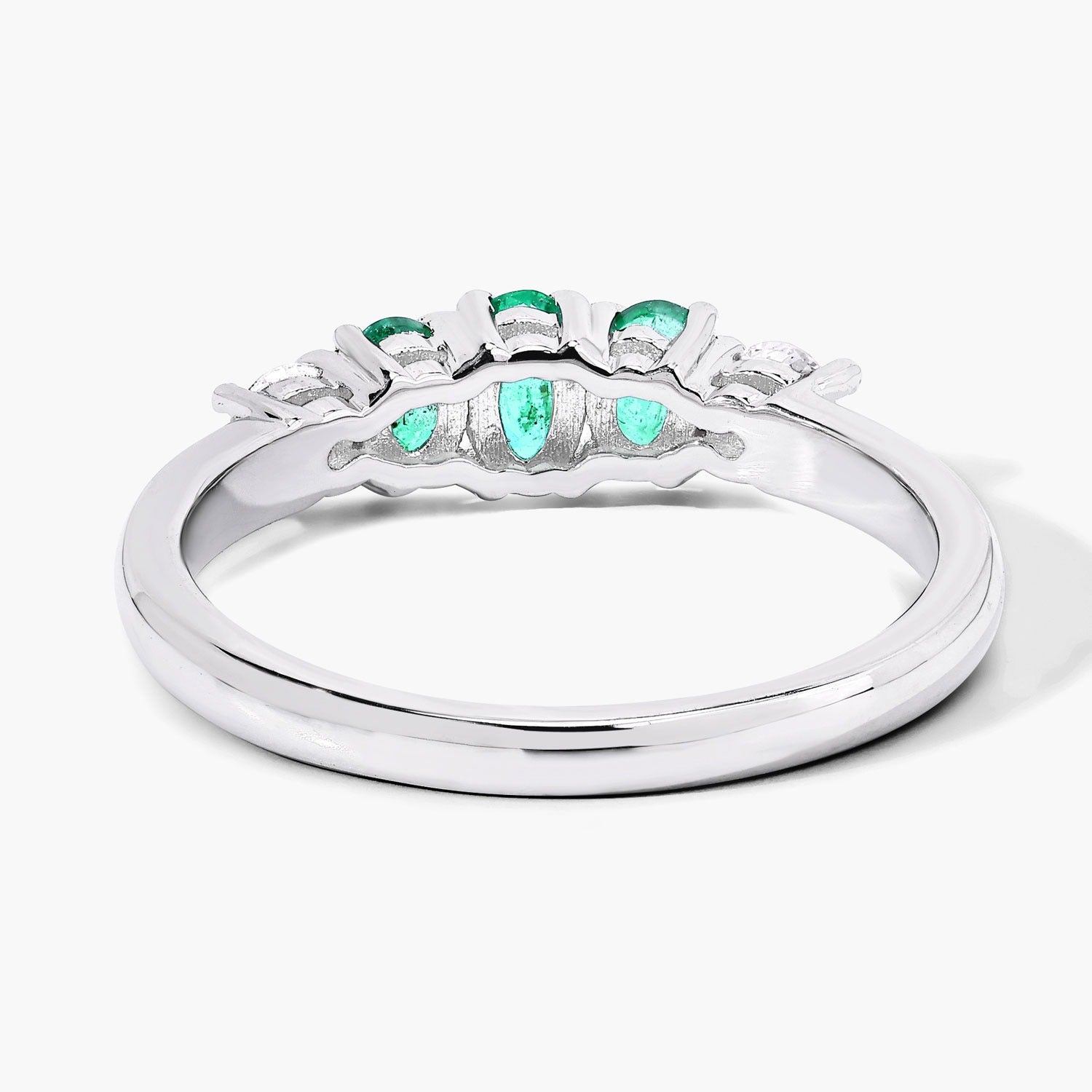 0.71 Ct Genuine Zambian Emerald and Lab Diamond 5 Stone Silver Ring