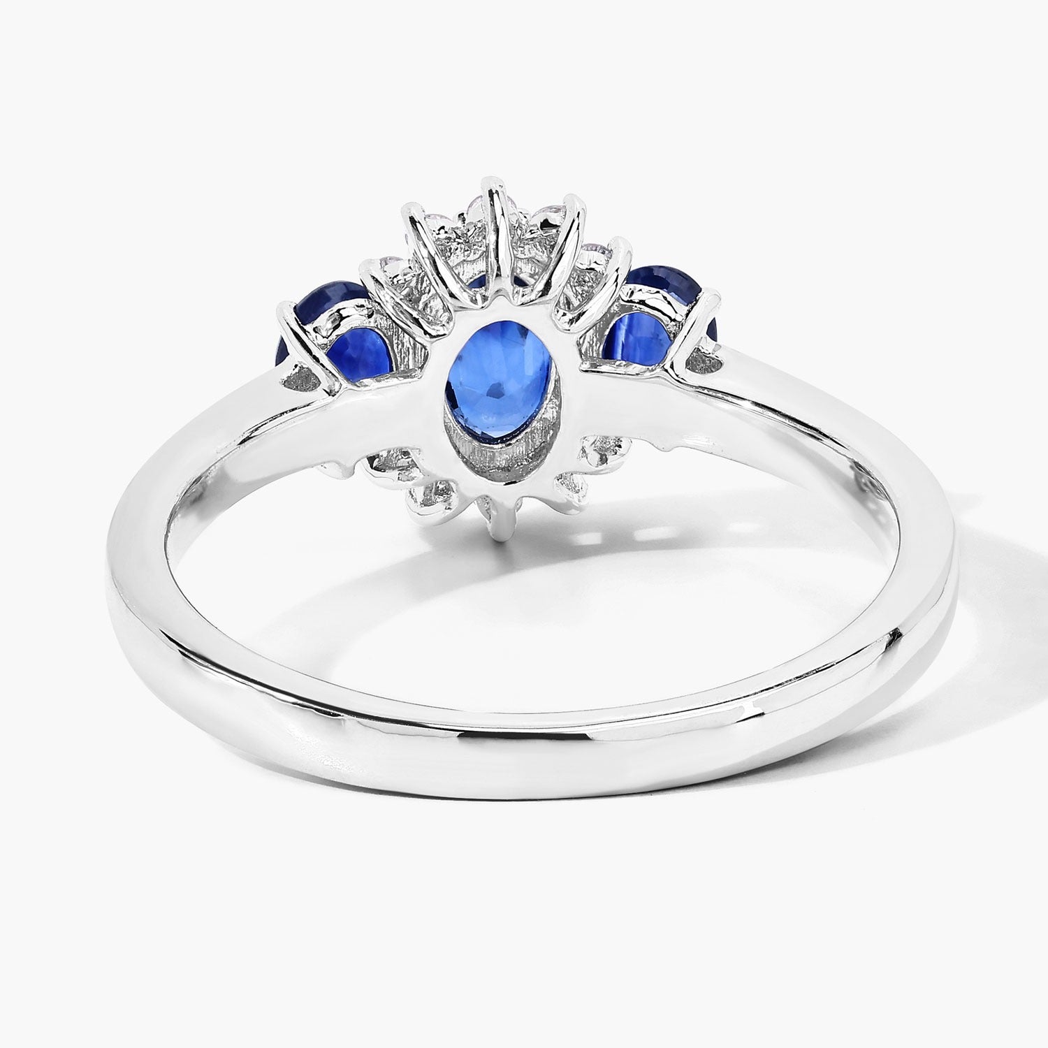 1.09 Ct Genuine Blue Sapphire and Lab Grown Diamond Silver Ring