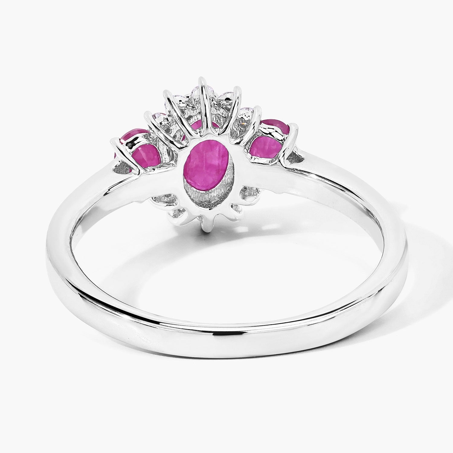 1.02 Ct Genuine Oval Mozambique Ruby and Lab Diamond Silver Ring