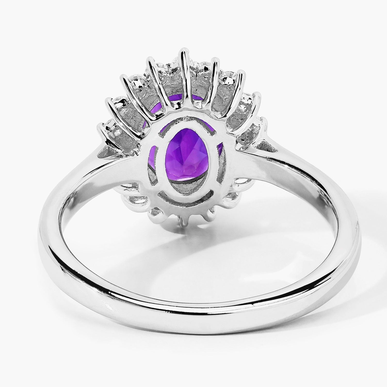 1.87 Ct Genuine Purple Amethyst and Lab Grown Diamond Silver Halo Ring