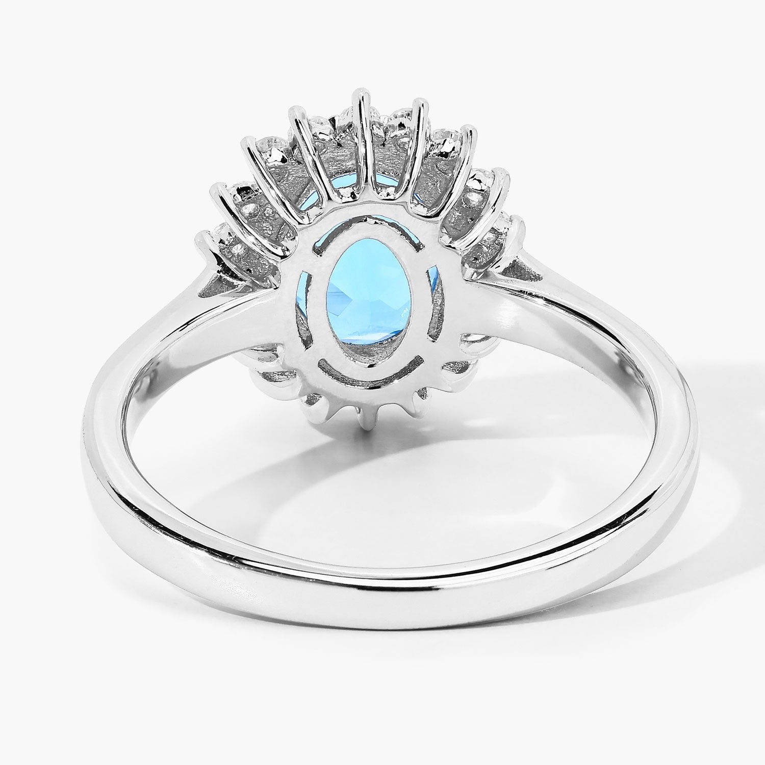 2.27 Ct Genuine Swiss Blue Topaz and Lab Diamond Silver Halo Ring