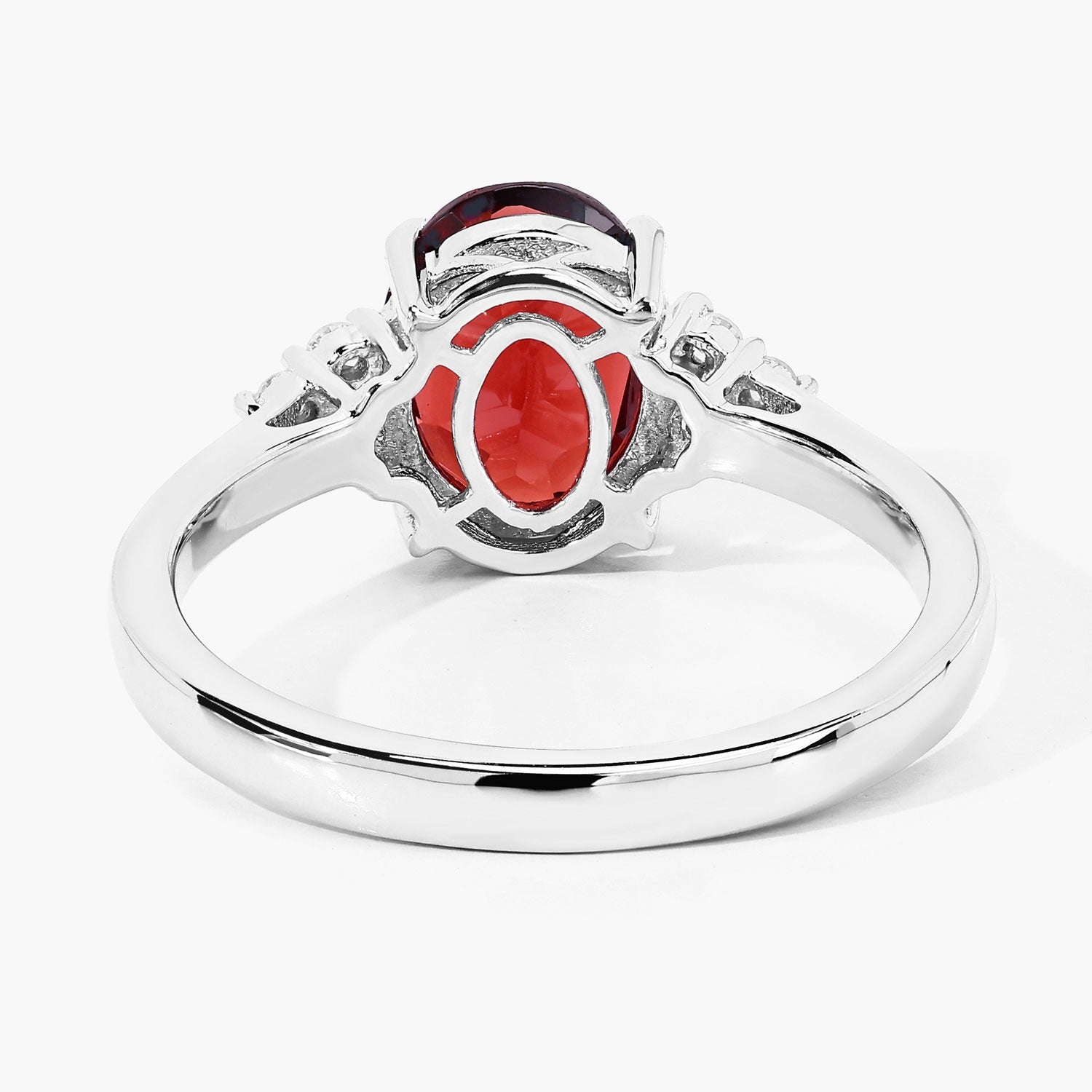 2.09 Ct Genuine Mozambique Red Garnet and Lab Diamond Silver Cocktail Ring