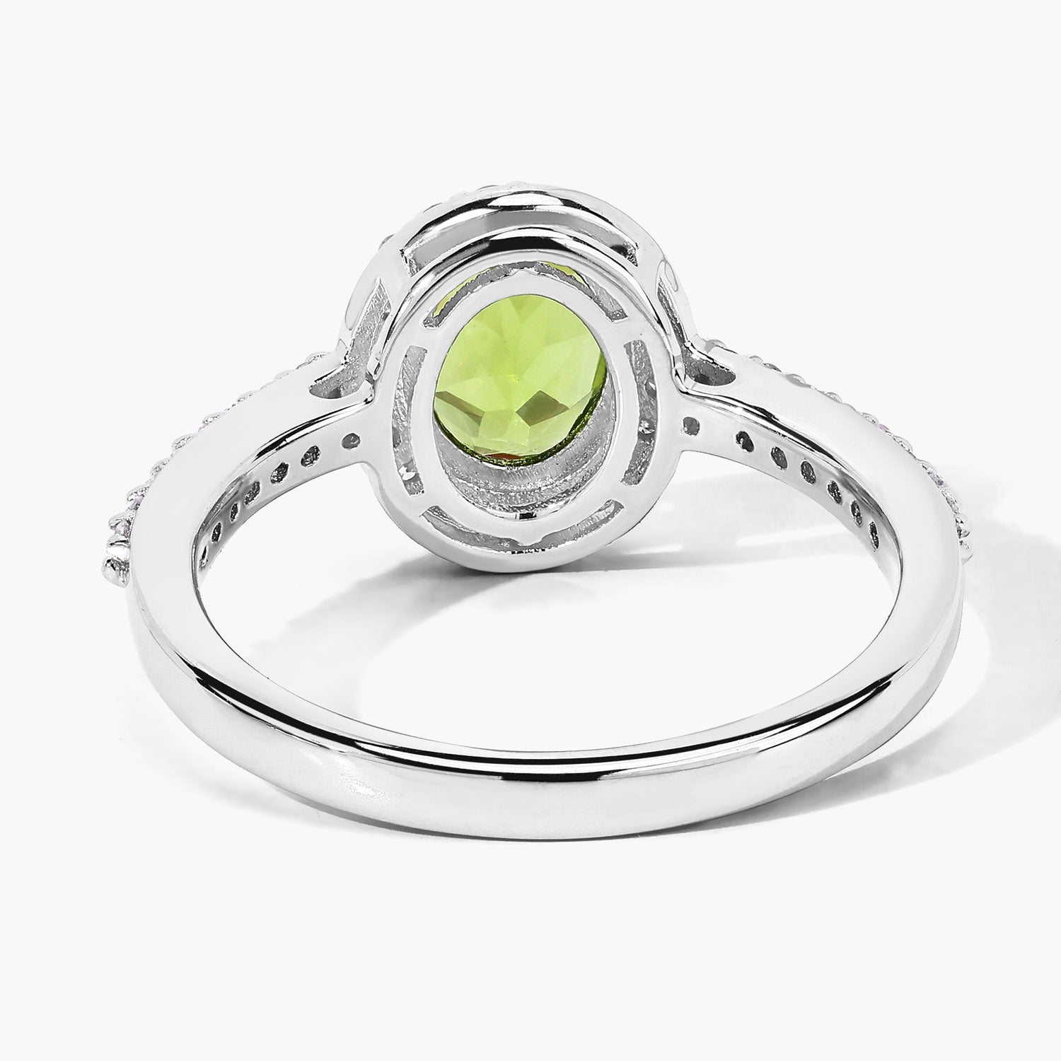 1.37 Ct Genuine Peridot and Lab Diamond Pave Silver Halo Ring
