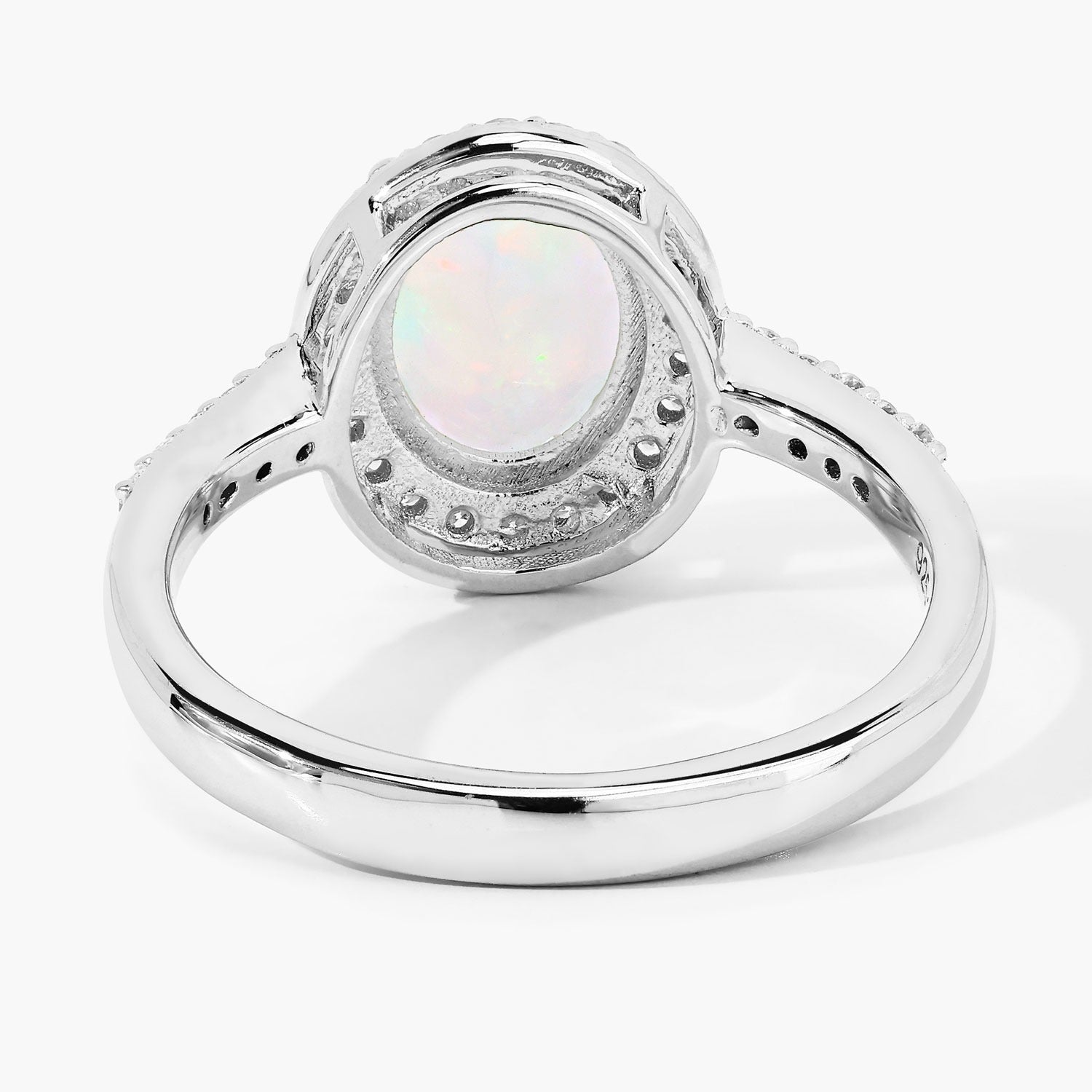 1.22 Ct Genuine Ethiopian Opal and Lab Diamond Silver Halo Ring