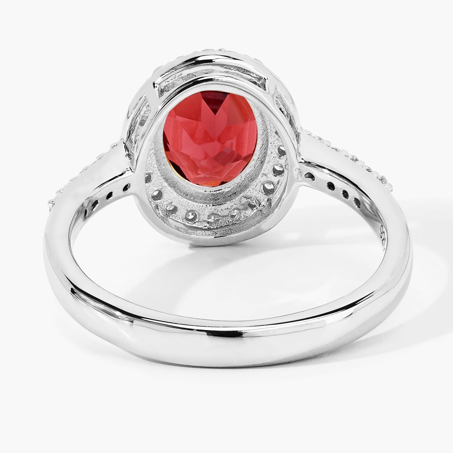 2.32 Ct Genuine Mozambique Red Garnet and Lab Diamond Silver Halo Ring