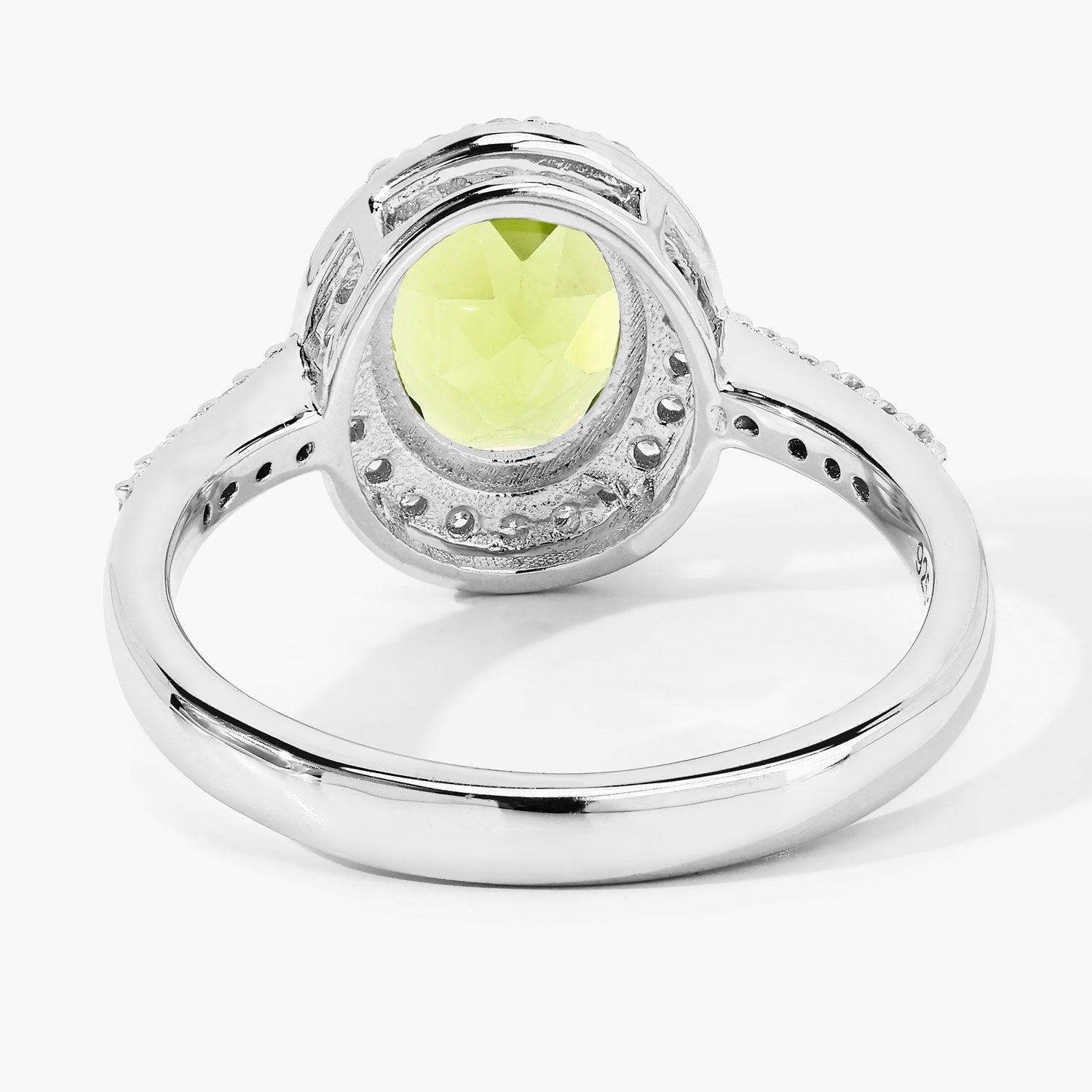 2.02 Ct Genuine Green Peridot and Lab Diamond Silver Halo Ring