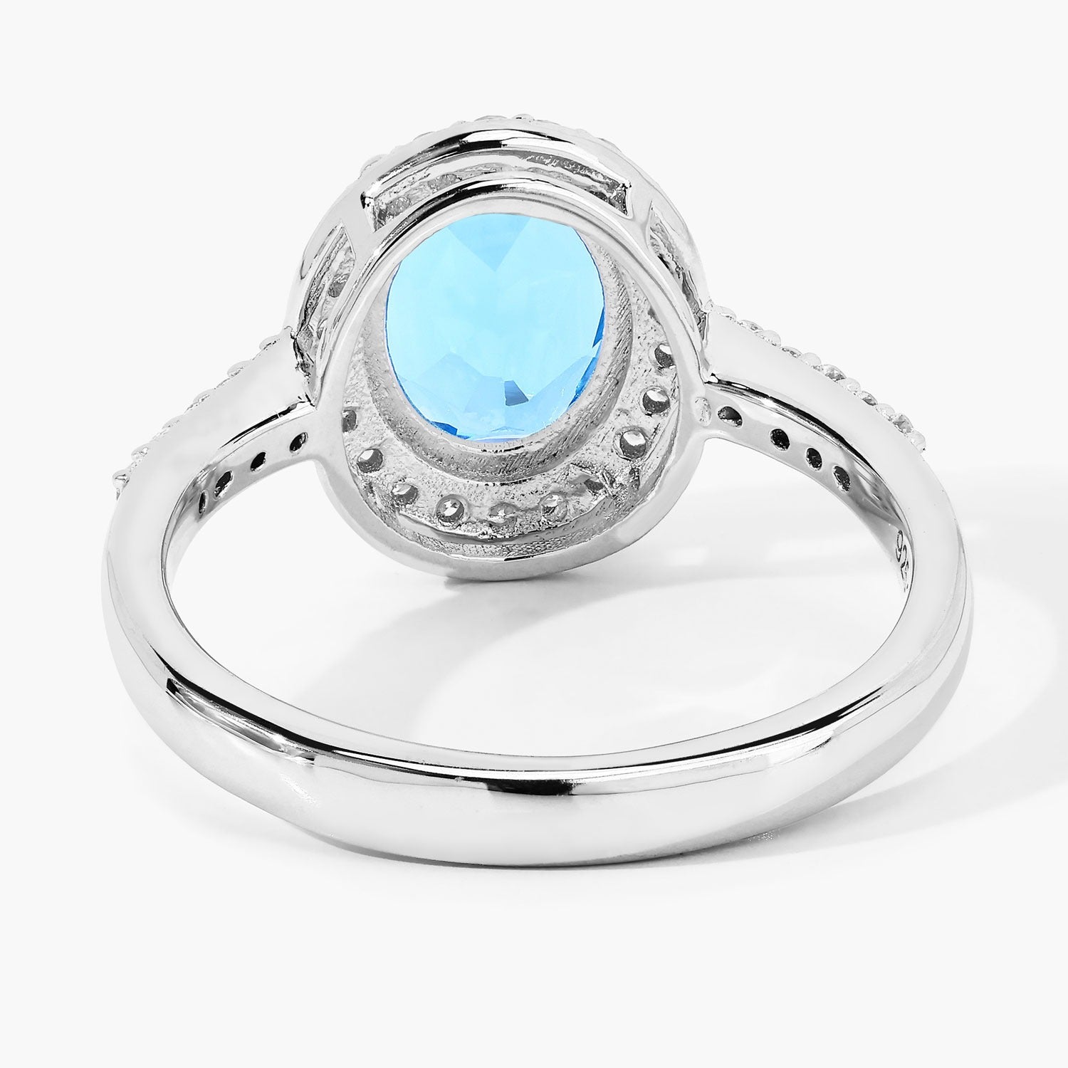 2.32 Ct Genuine Swiss Blue Topaz and Lab Diamond Silver Halo Ring