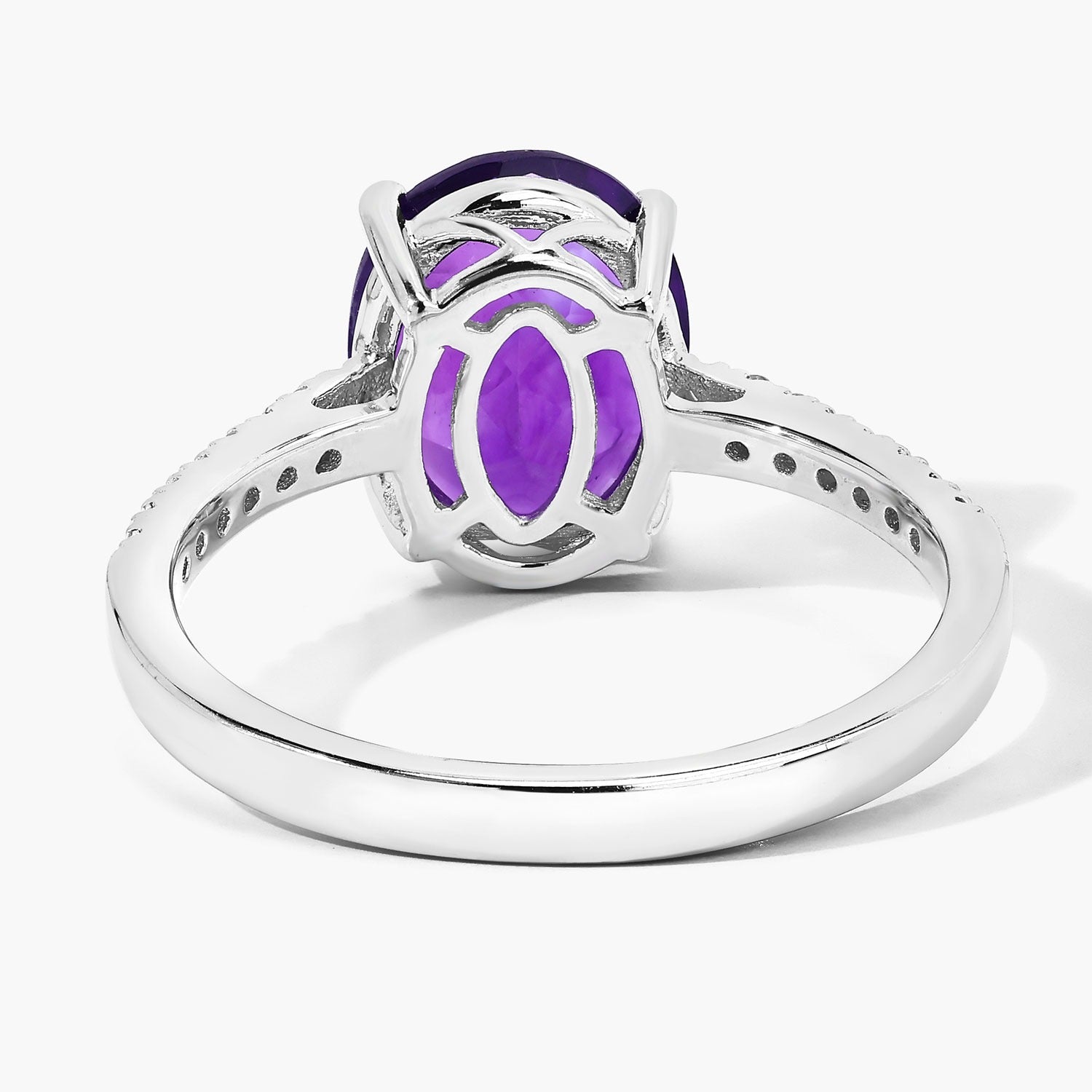 2.36 Ct Genuine Amethyst and Lab Diamond Silver Pave Ring