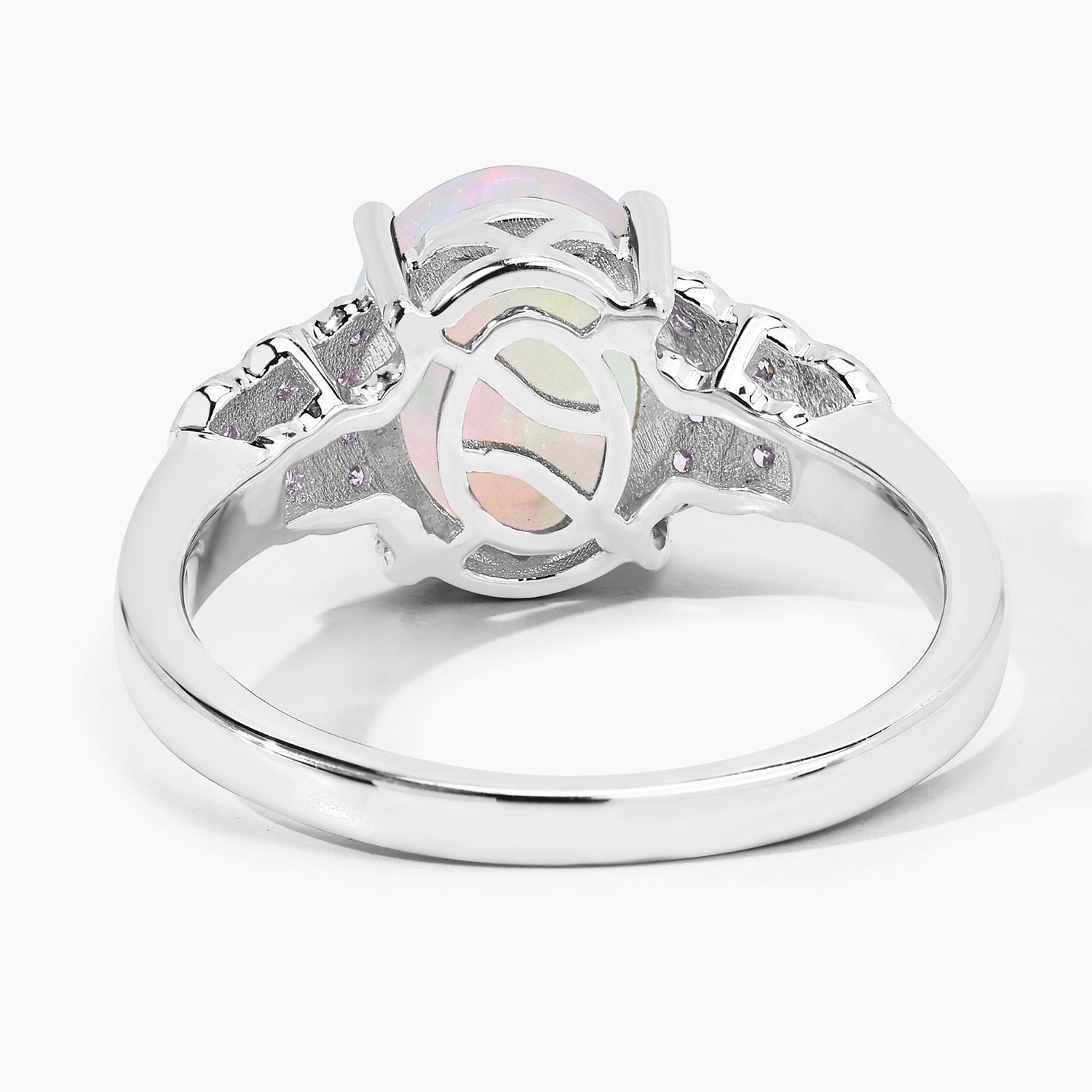 1.70 Ct Genuine Oval Ethiopian Opal and Lab Diamond Silver Ring