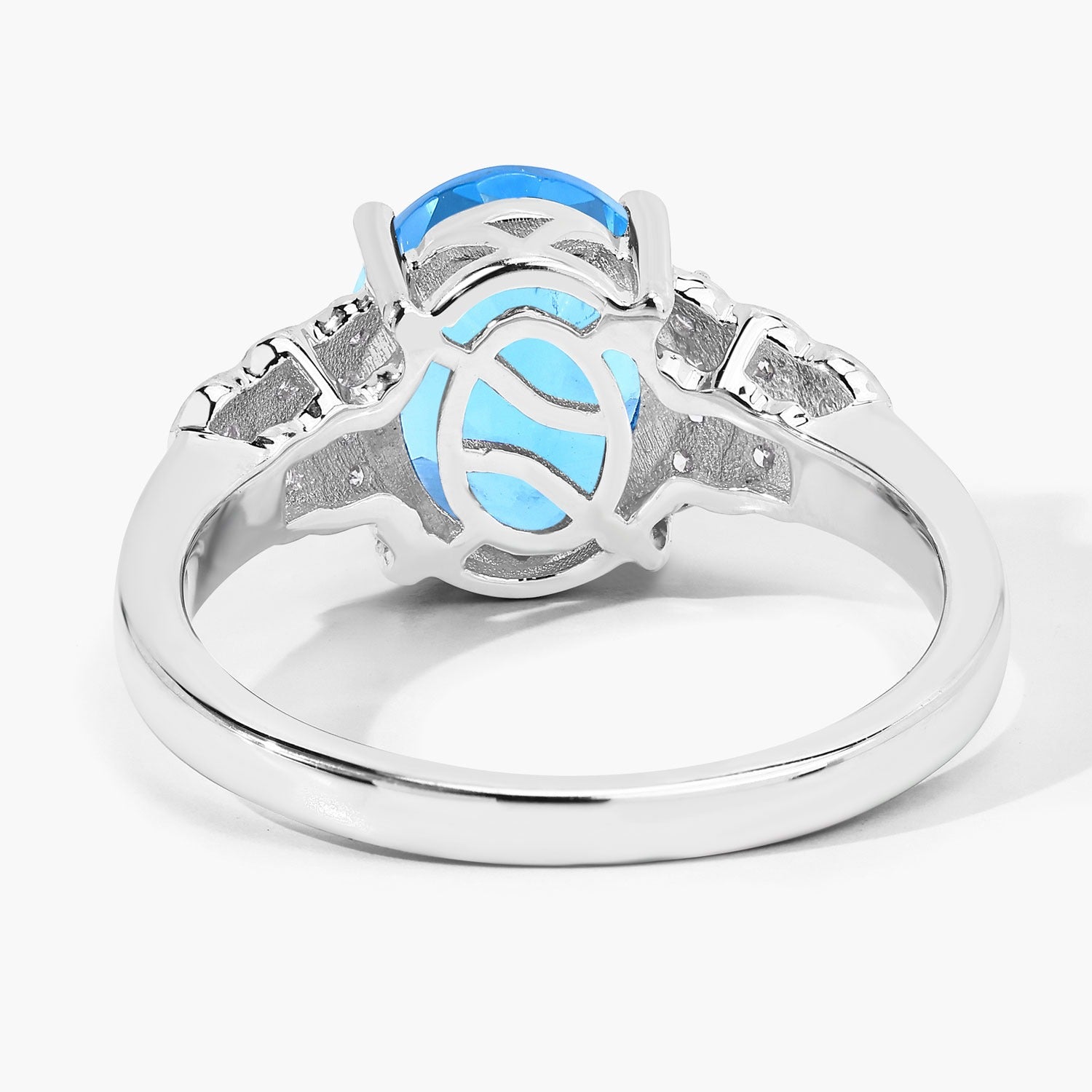 2.69 Ct Genuine Swiss Blue Topaz and Lab Grown Diamond Silver Ring