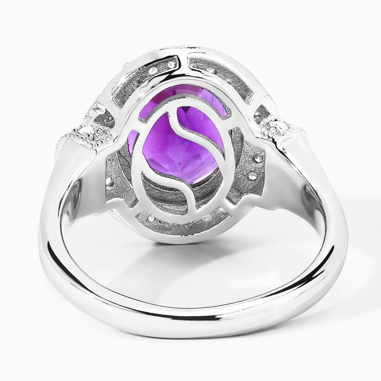 3.54 Ct Genuine Amethyst and Lab Diamond Silver Statement Ring Fine Color Jewels