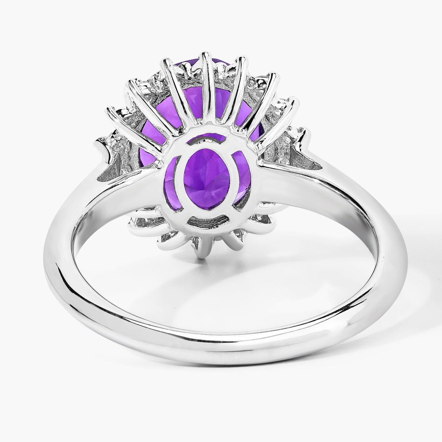 3.47 Ct Genuine Amethyst and Lab Grown Diamond Silver Halo Ring Fine Color Jewels