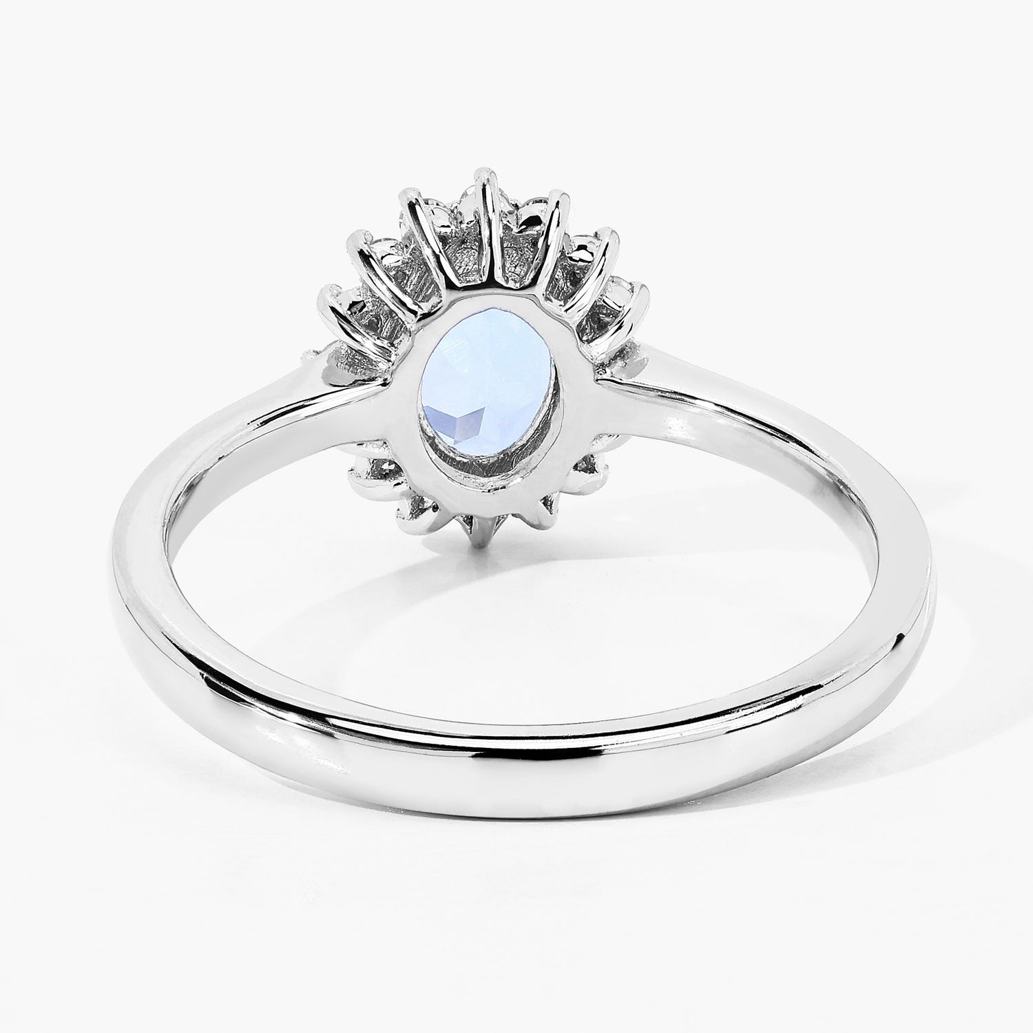 0.76 Ct Genuine Oval Aquamarine and Lab Diamond Silver Halo Ring Fine Color Jewels