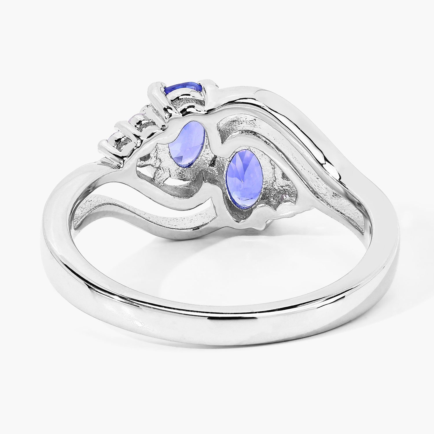 0.97 Ct Genuine Tanzanite and Lab Diamond Silver Bypass Promise Ring Fine Color Jewels