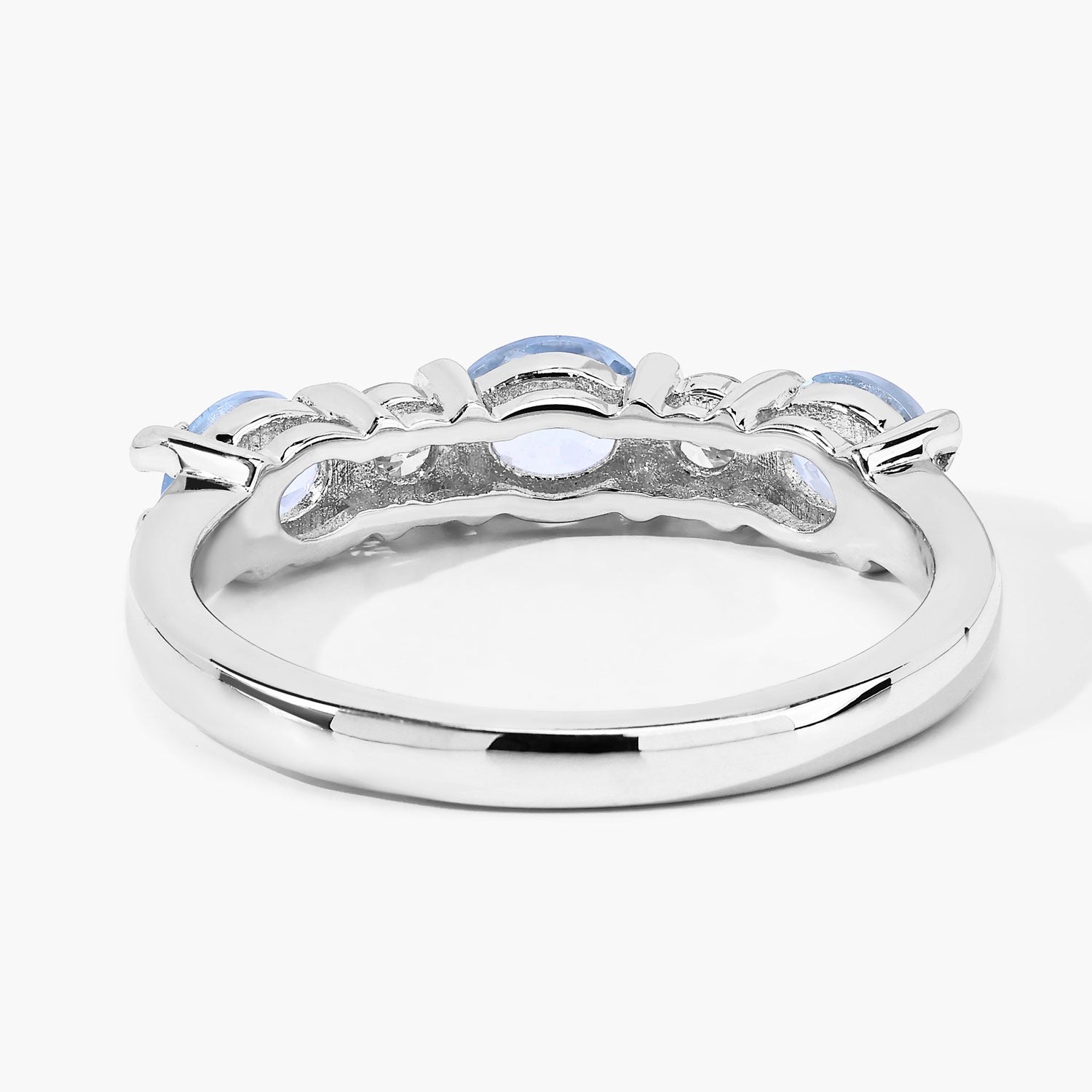 1.07 Ct Genuine Aquamarine and Lab Diamond Silver 5 Stone Ring Fine Color Jewels