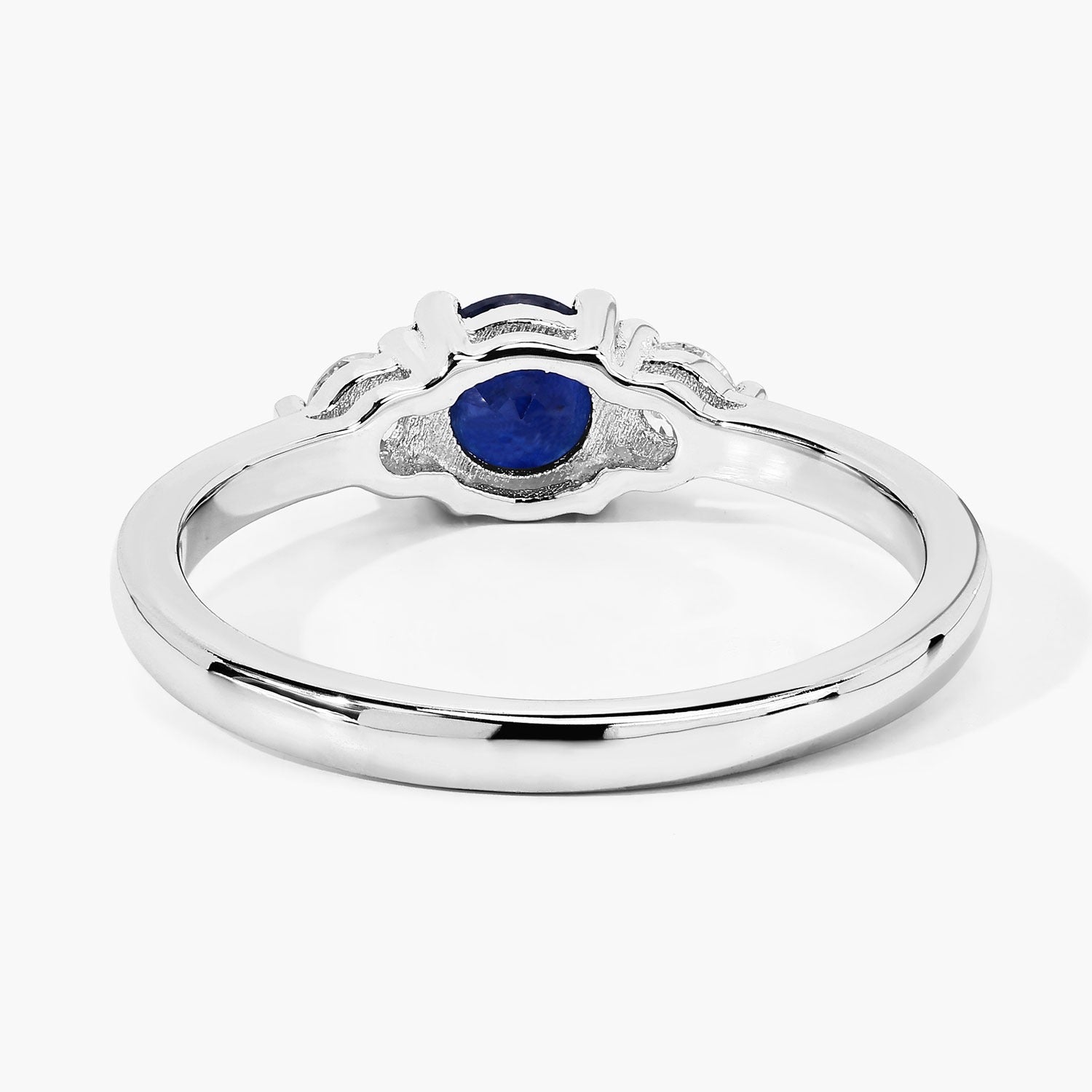 0.87 Ct Genuine Blue Sapphire and Lab Diamond Silver 3 Stone Ring Fine Color Jewels