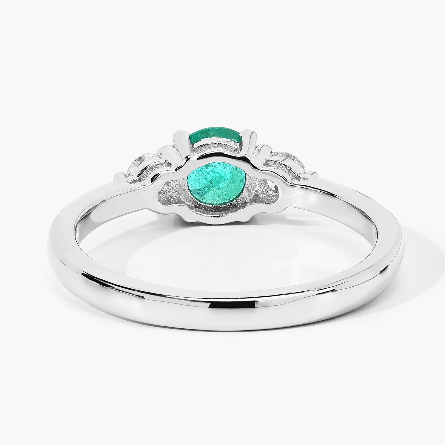 0.64 Ct Genuine Zambian Emerald and Lab Diamond Silver 3 Stone Ring Fine Color Jewels