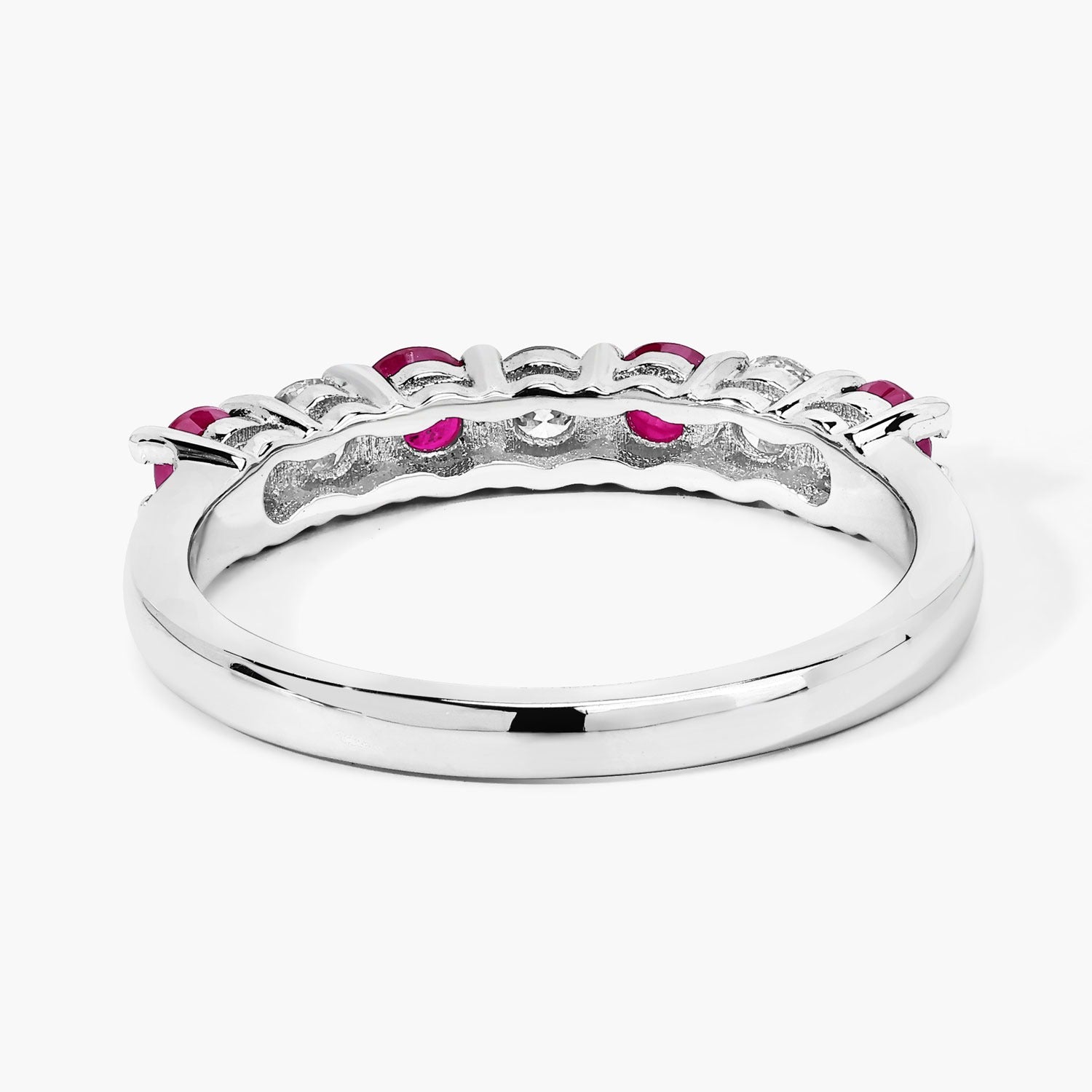 0.85 Ct Genuine Mozambique Ruby Lab Diamond Silver Eternity Ring Fine Color Jewels