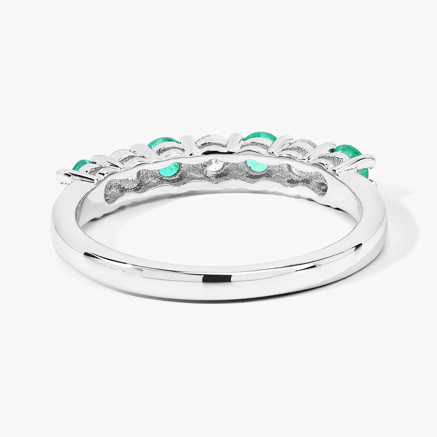 0.73 Ct Genuine Zambian Emerald and Lab Diamond Silver Eternity Ring Fine Color Jewels