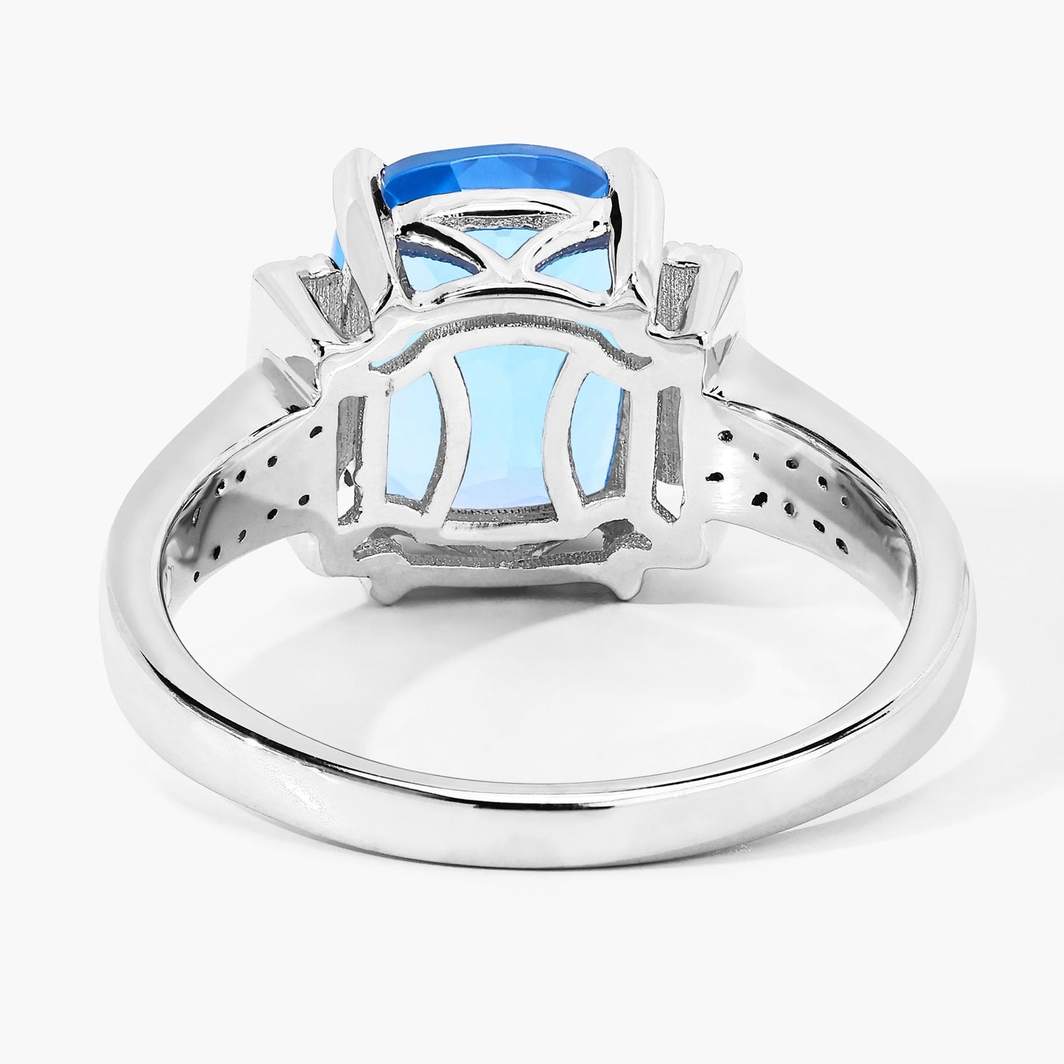 3.68 Ct Genuine Swiss Blue Topaz and Lab Diamond Silver Cushion Cut Statement Ring Fine Color Jewels