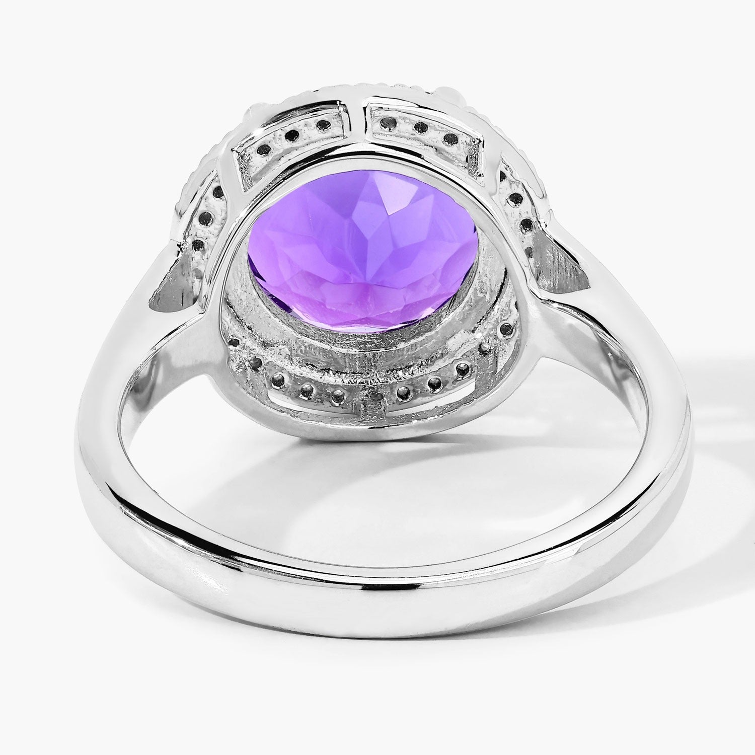 3.49 Carat Genuine Round Amethyst and Lab Grown Diamond Silver Halo Ring