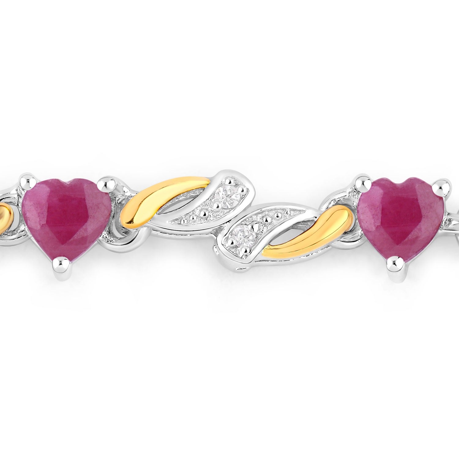 Genuine Ruby and White Sapphire Silver Heart Bracelet
