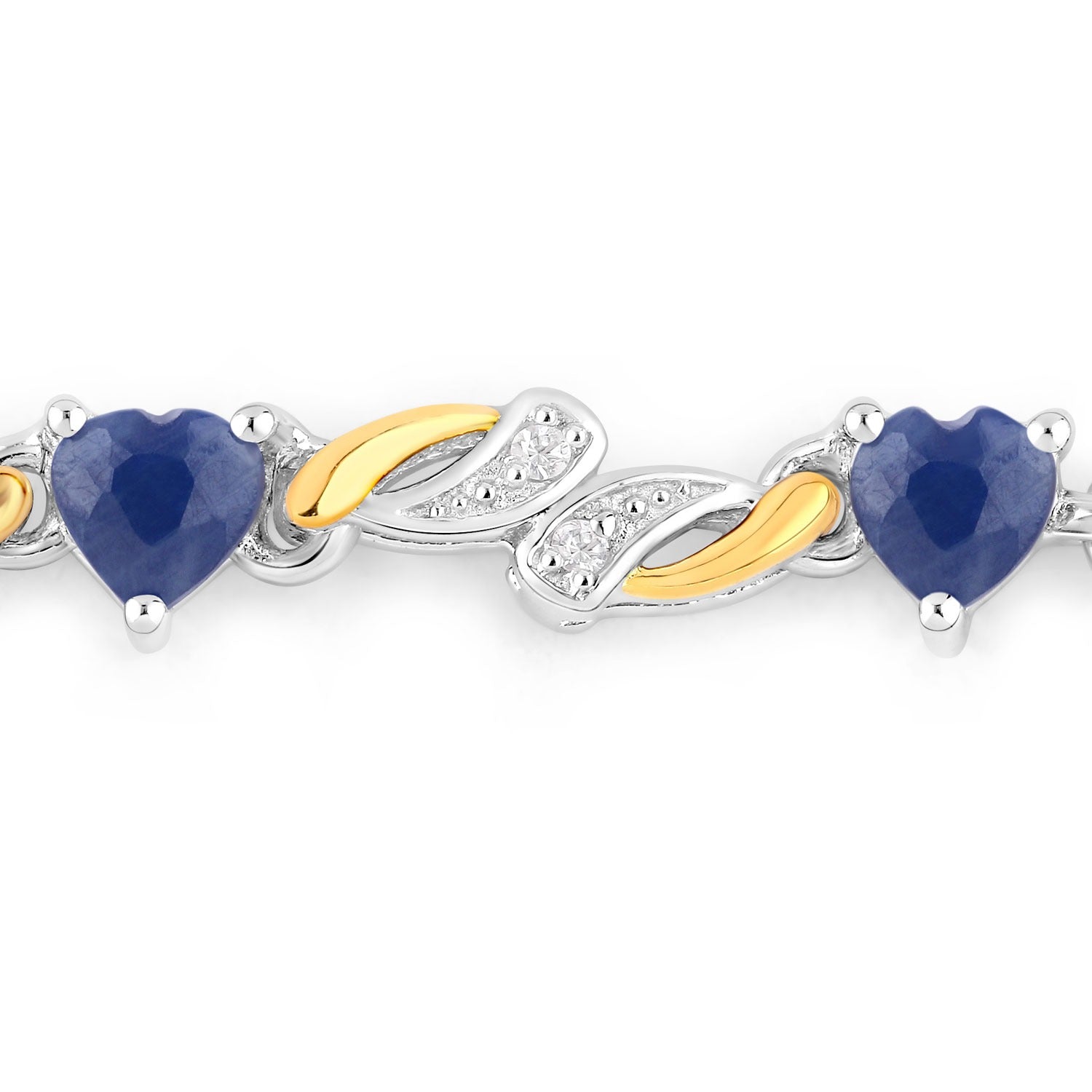 Genuine Blue Sapphire and White Sapphire Silver Heart Bracelet
