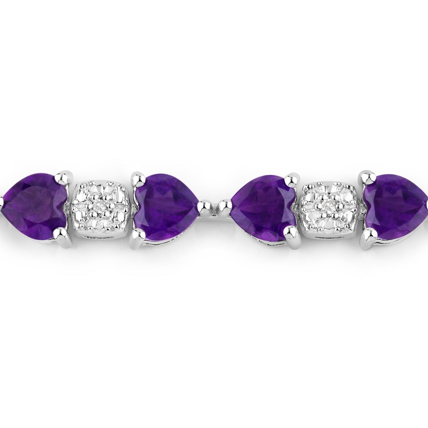 Genuine Amethyst and Diamond Silver Heart Bracelet