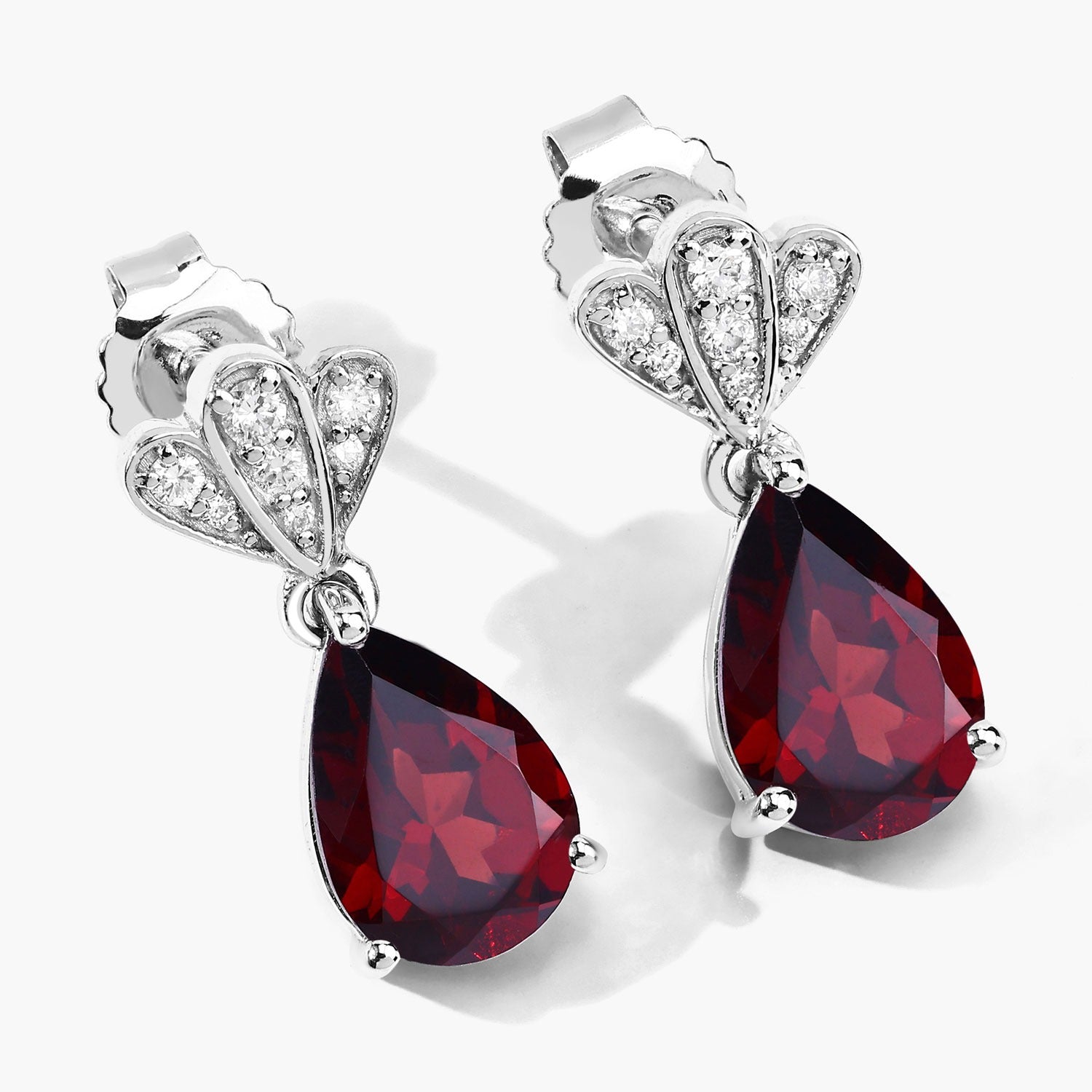Genuine Mozambique Garnet and Lab Diamond Silver Earrings Fine Color Jewels