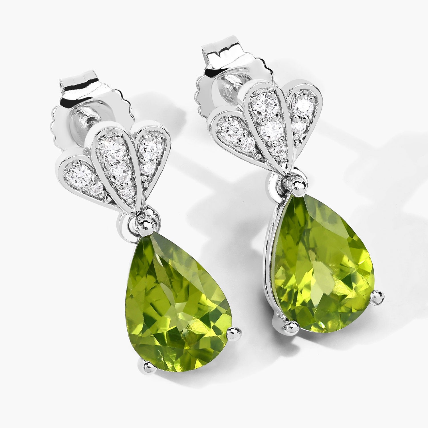 Genuine Peridot and Lab Grown Diamond Silver Earrings