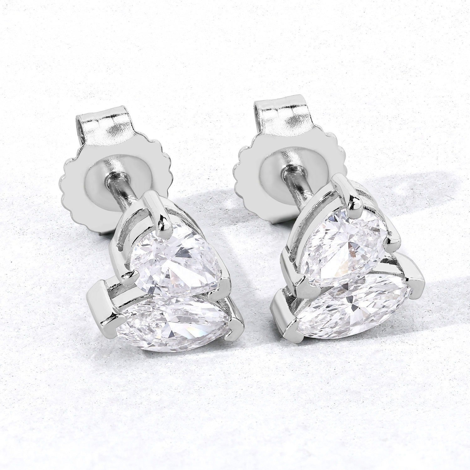 1.00 Cttw Lab Diamond Prong Rhodium Plated Silver Two Stone Stud Earrings