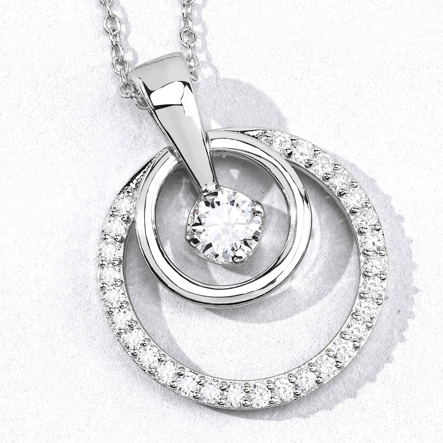 1 Cttw Round White Lab Grown Diamond Prong Rhodium Plated Silver Double Circle Halo Pendant