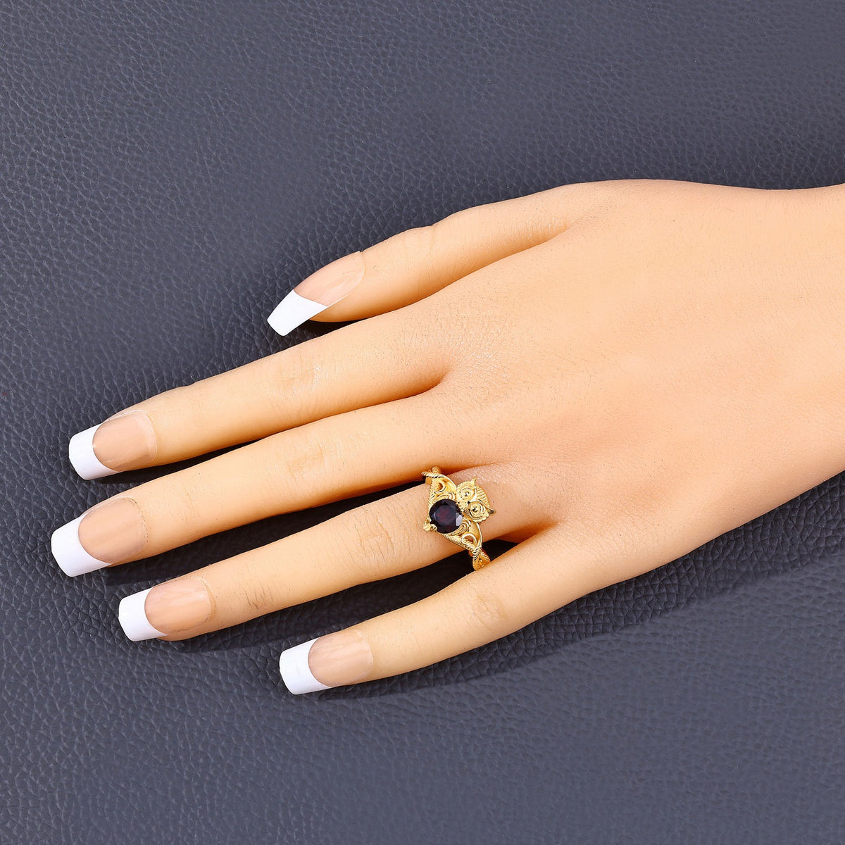 1.00 Cttw Round Red Garnet 18K Yellow Gold over Silver Owl Ring