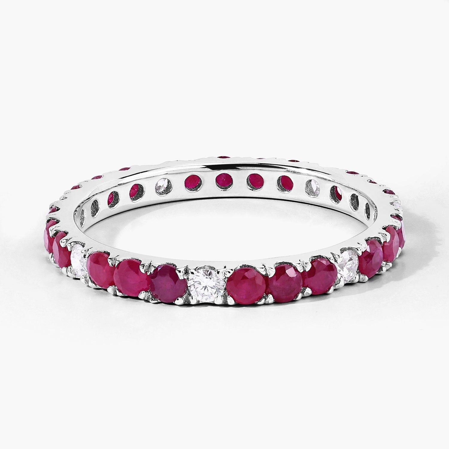 1.26 Ct Genuine Mozambique Ruby and Lab Diamond Silver Eternity Ring Fine Color Jewels