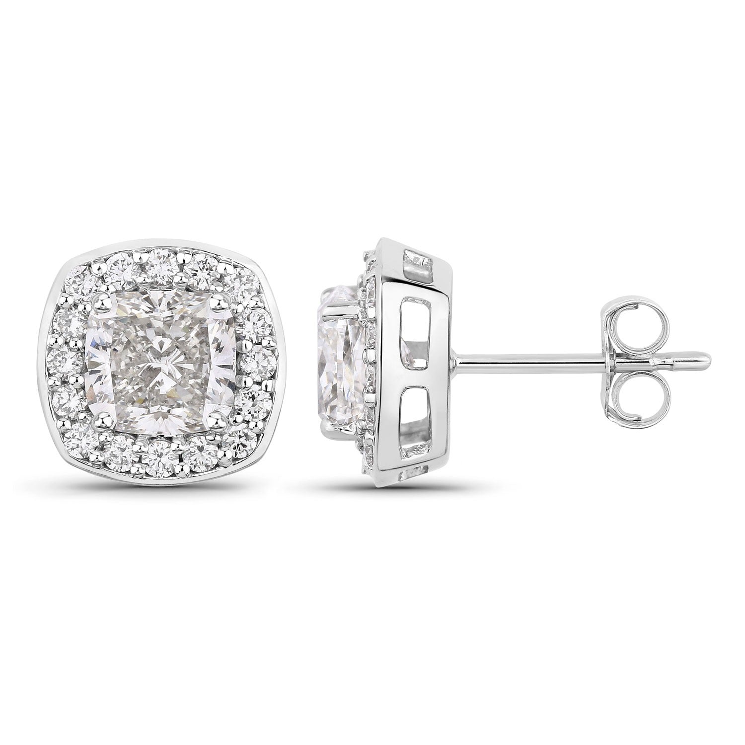 3.03 Ct Cushion Lab Grown Diamond Prong Platinum Bridal Halo Stud Earrings