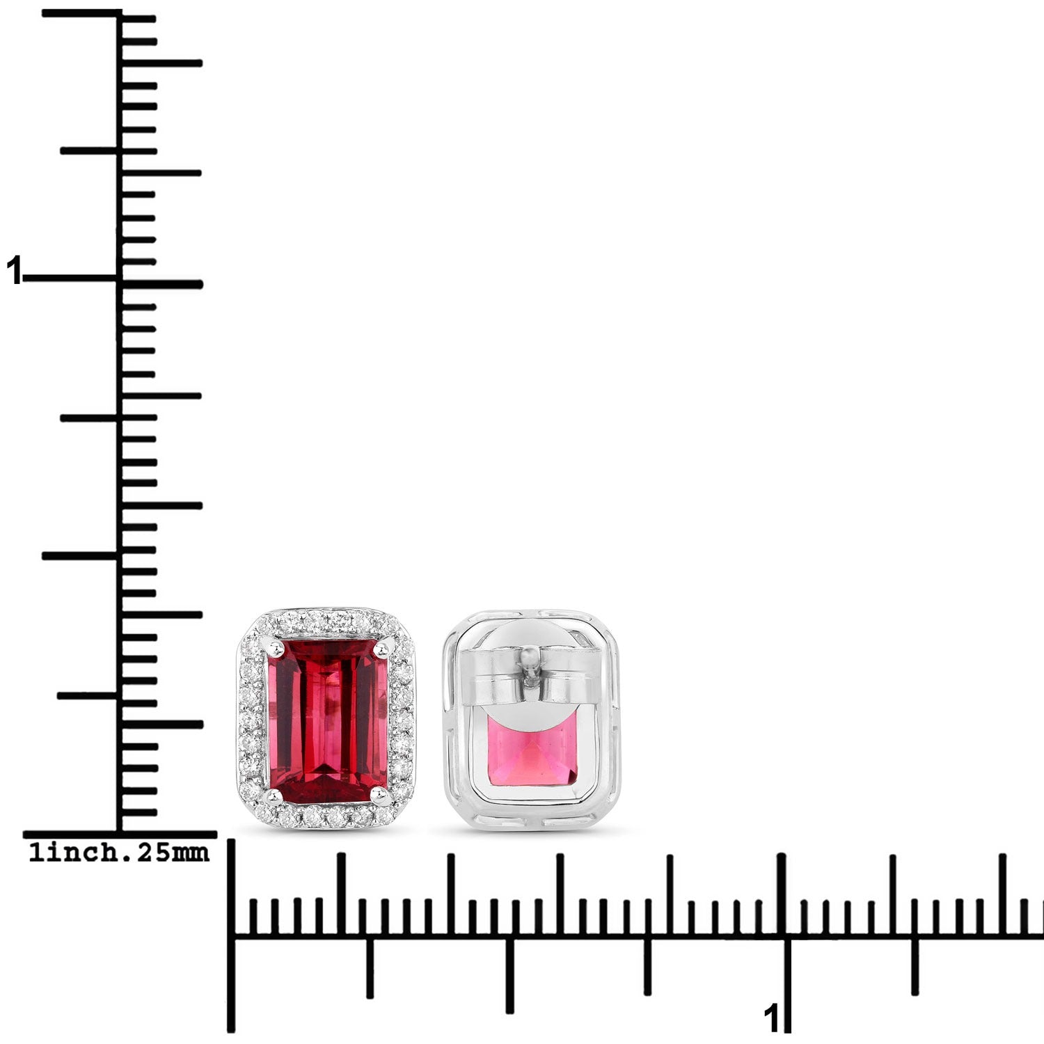 Rubellite and White Diamond 14K White Gold Earrings