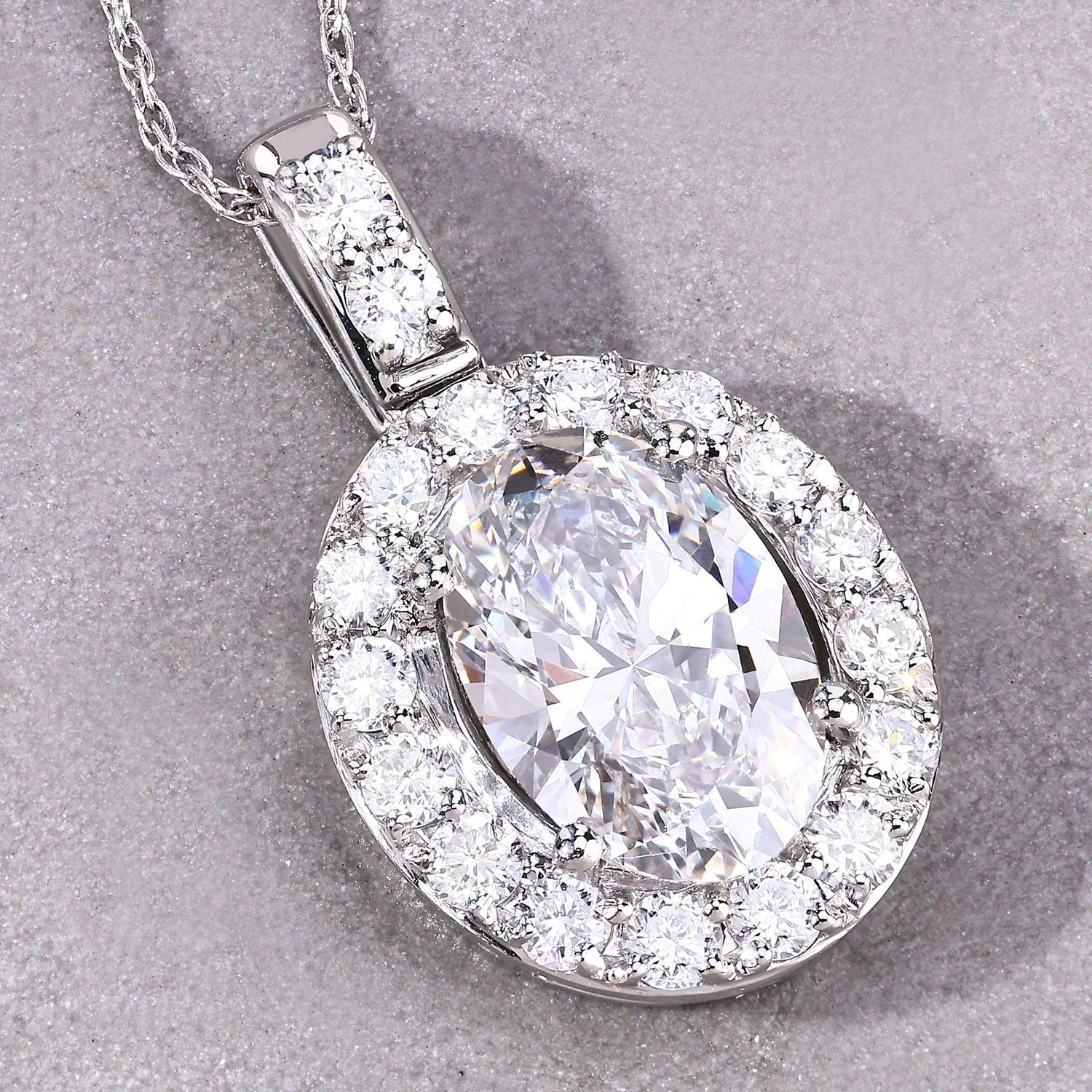 2.62 Ct Oval Lab Grown Diamond Prong Platinum Halo Bridal Pendant