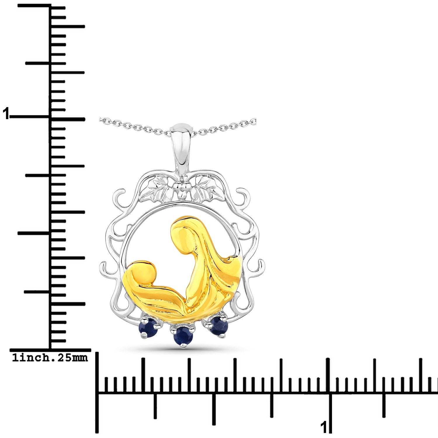 Round Blue Sapphire Prong Silver Pendant Necklace