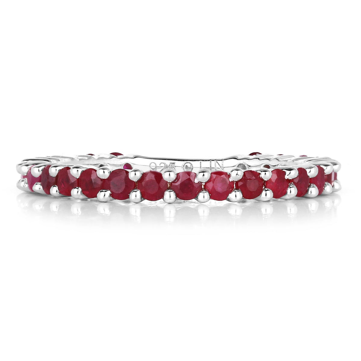 1.04 Cttw Round Pink Natural Ruby Rhodium Over 925 Sterling Silver Eternity Ring