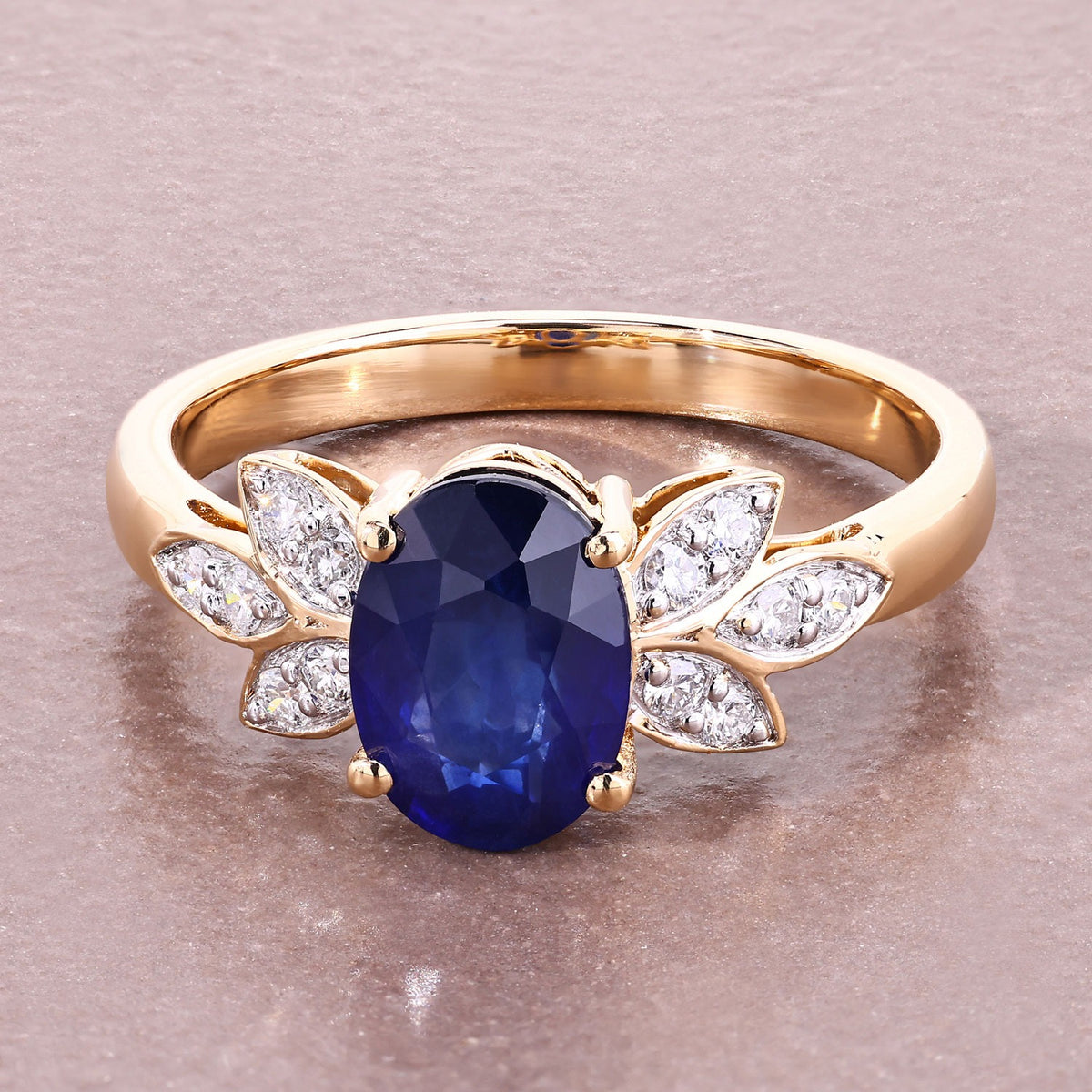 2.12 Cttw Oval Ceylon Blue Sapphire Diamond 18K Yellow Gold Butterfly Ring